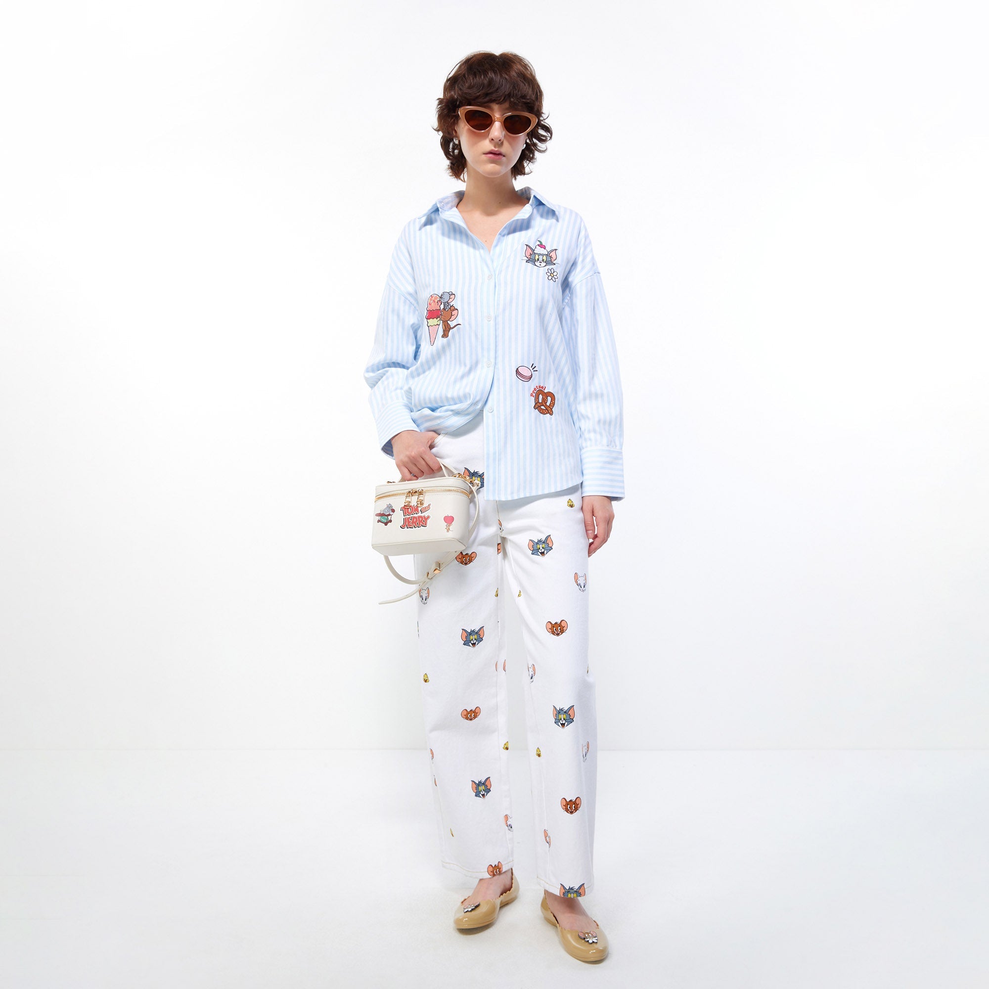 Tom&Jerry Sweet Ice-Cream Striped Oversized Shirt Multi Color