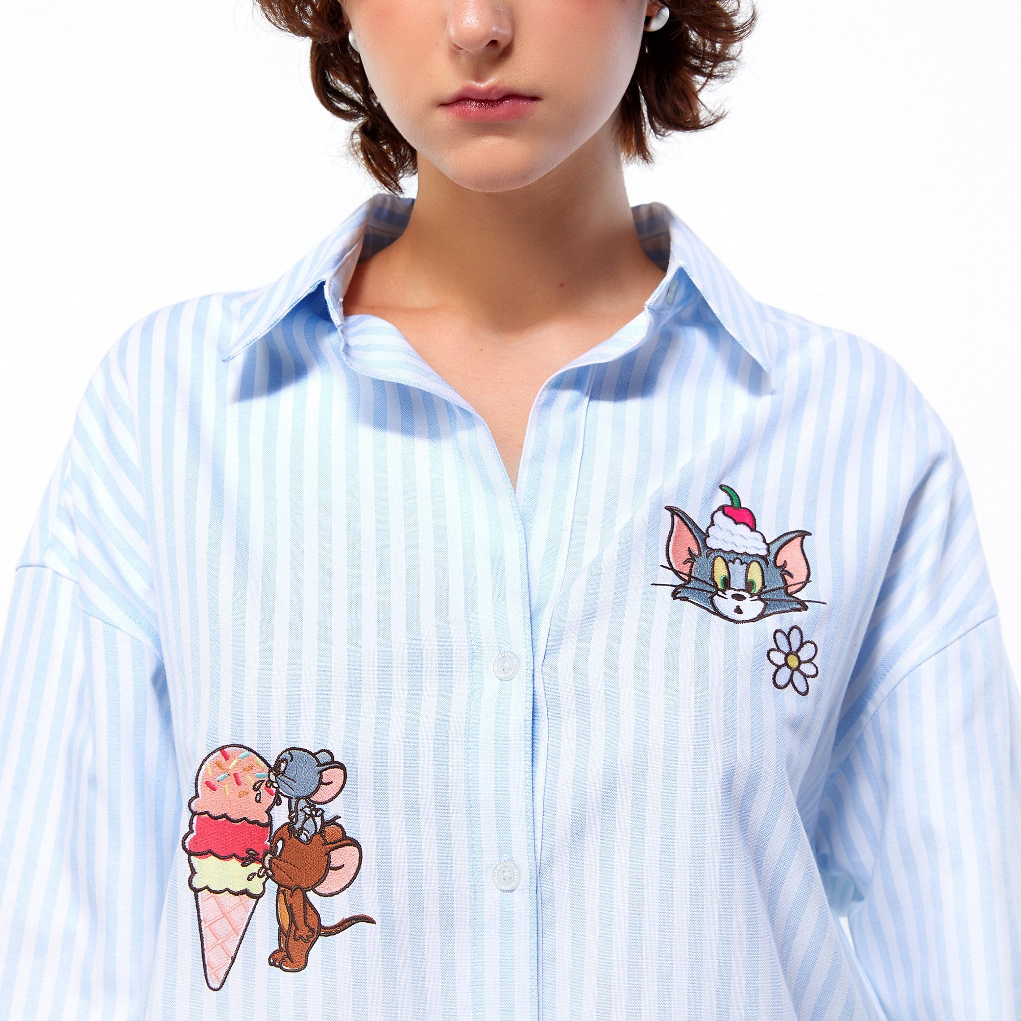 Tom&Jerry Sweet Ice-Cream Striped Oversized Shirt Multi Color