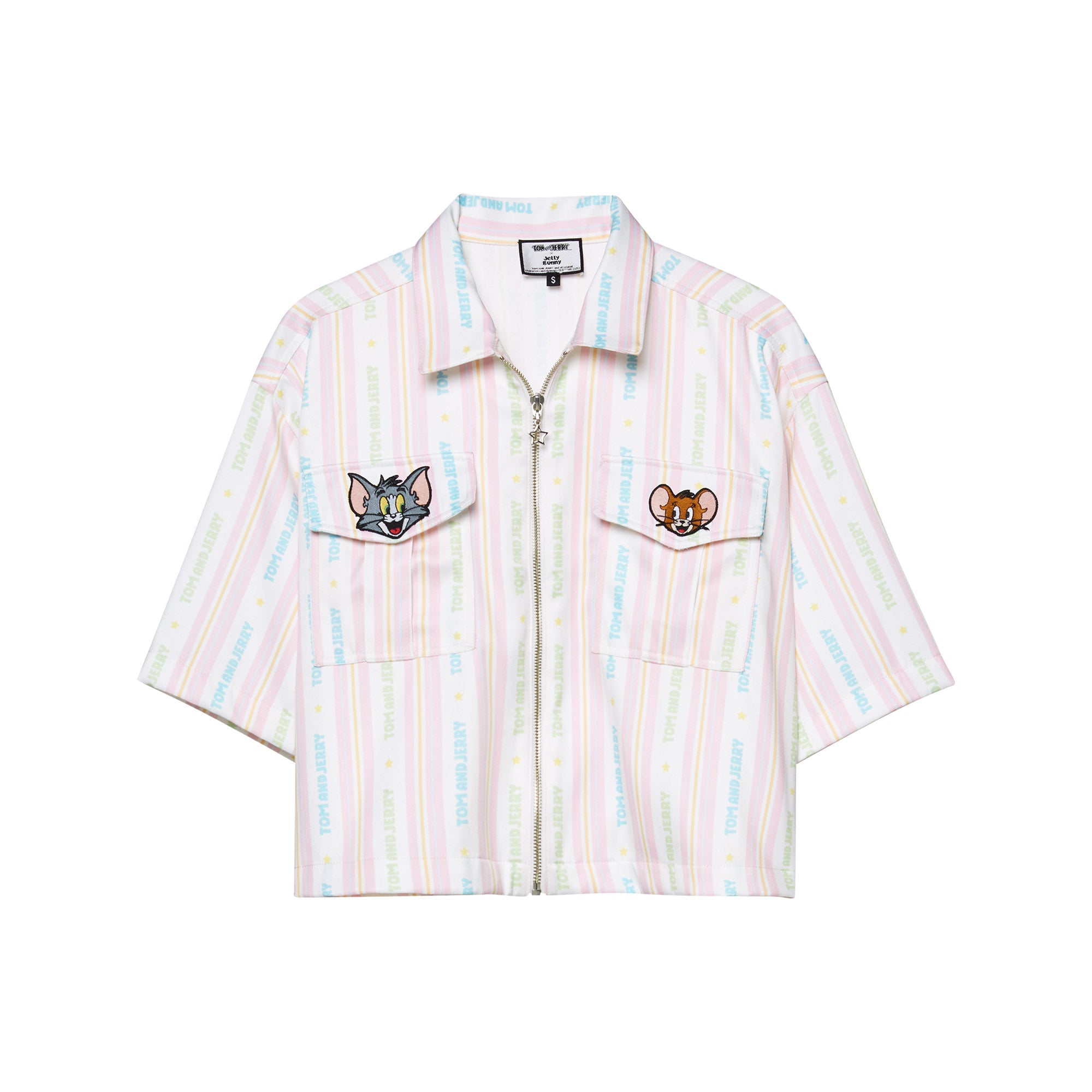 Pastel Tom&Jerry Stripe Zip-Front Crop Shirt Multi Color