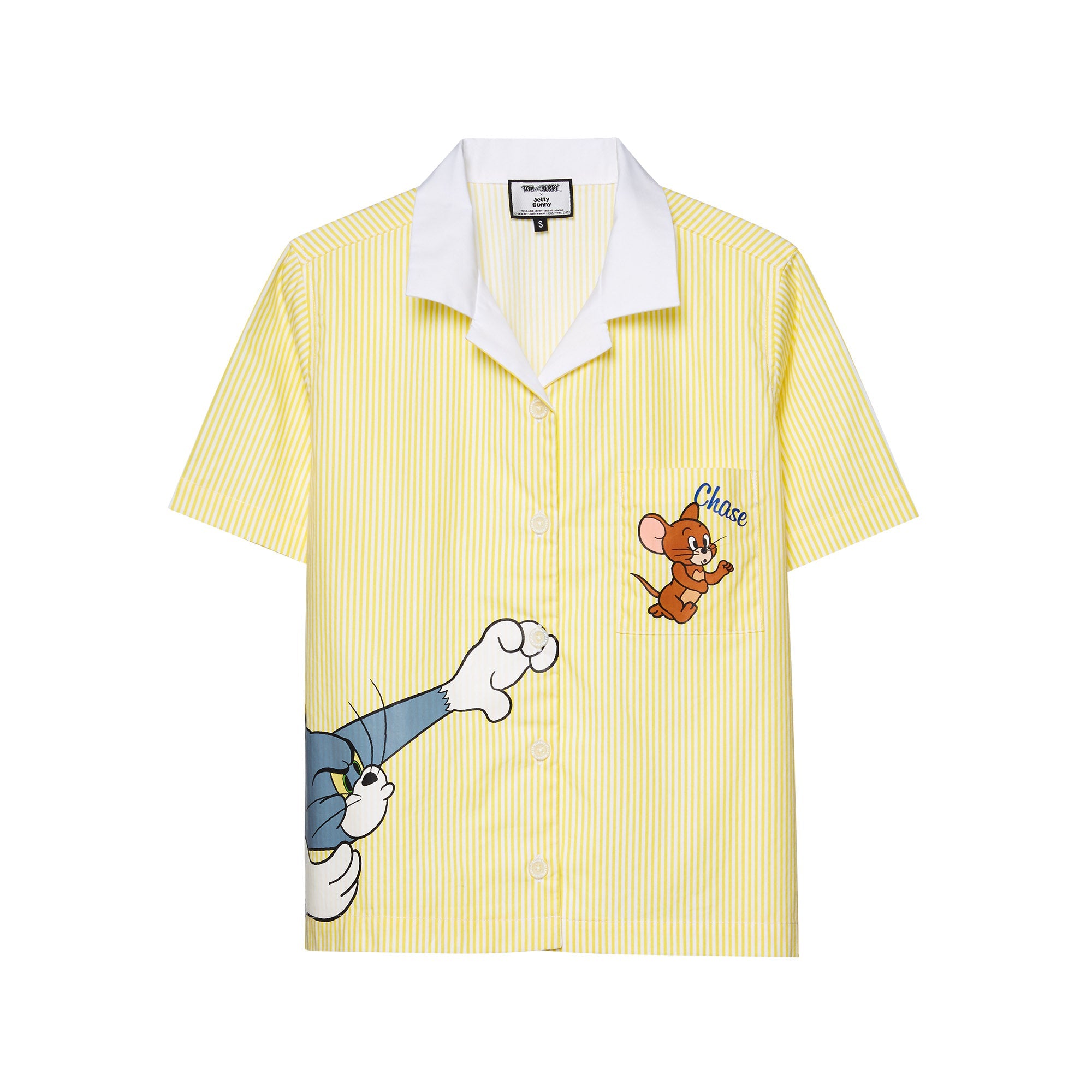 Tom&Jerry Chase Scene Stripe Bowling Shirt Yellow