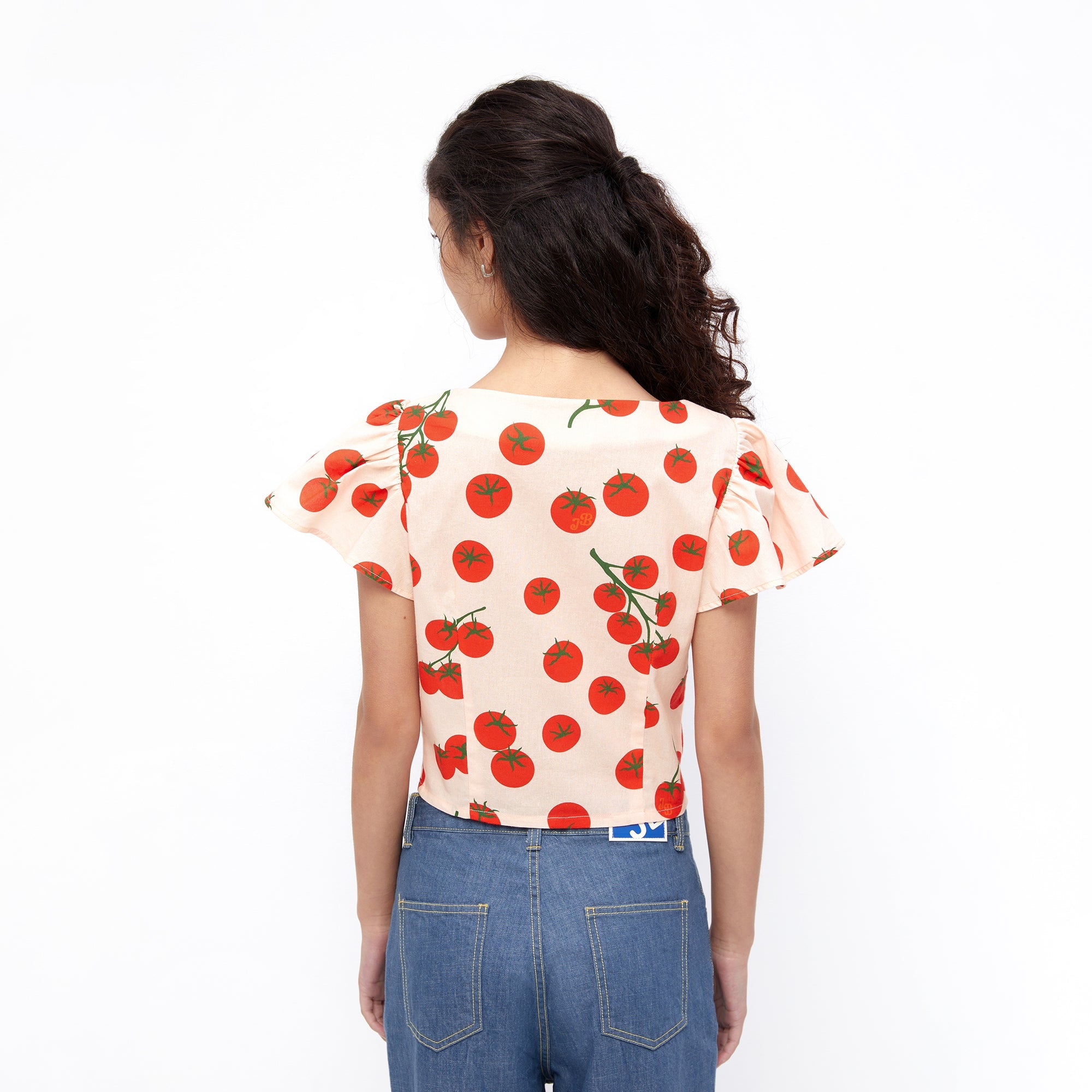 Tomatoes Print Crop Blouse Multi Color