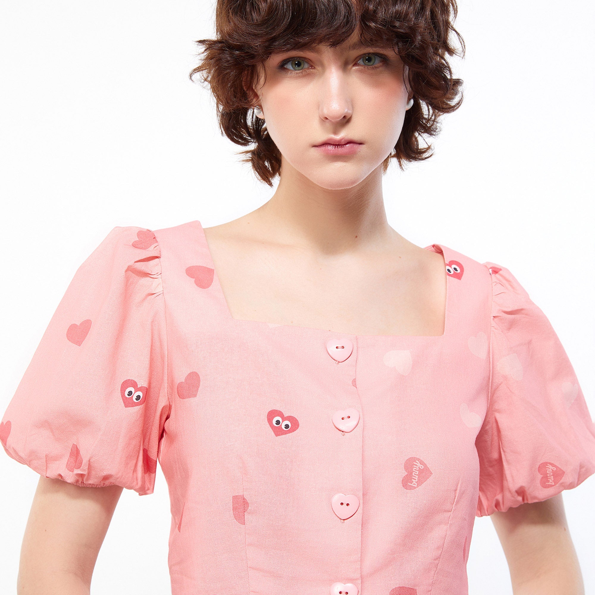 Peek-A-Boo Heart Crop Blouse Printed Pink