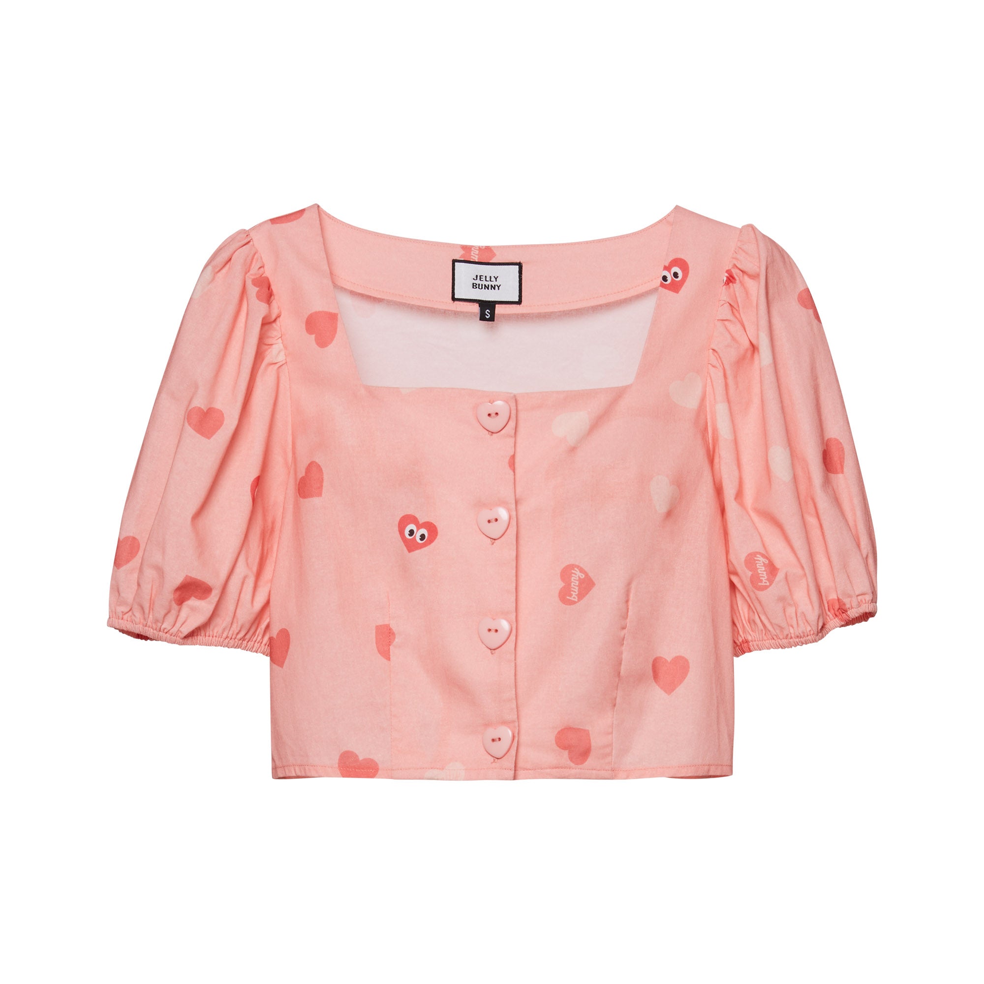 Peek-A-Boo Heart Crop Blouse Printed Pink