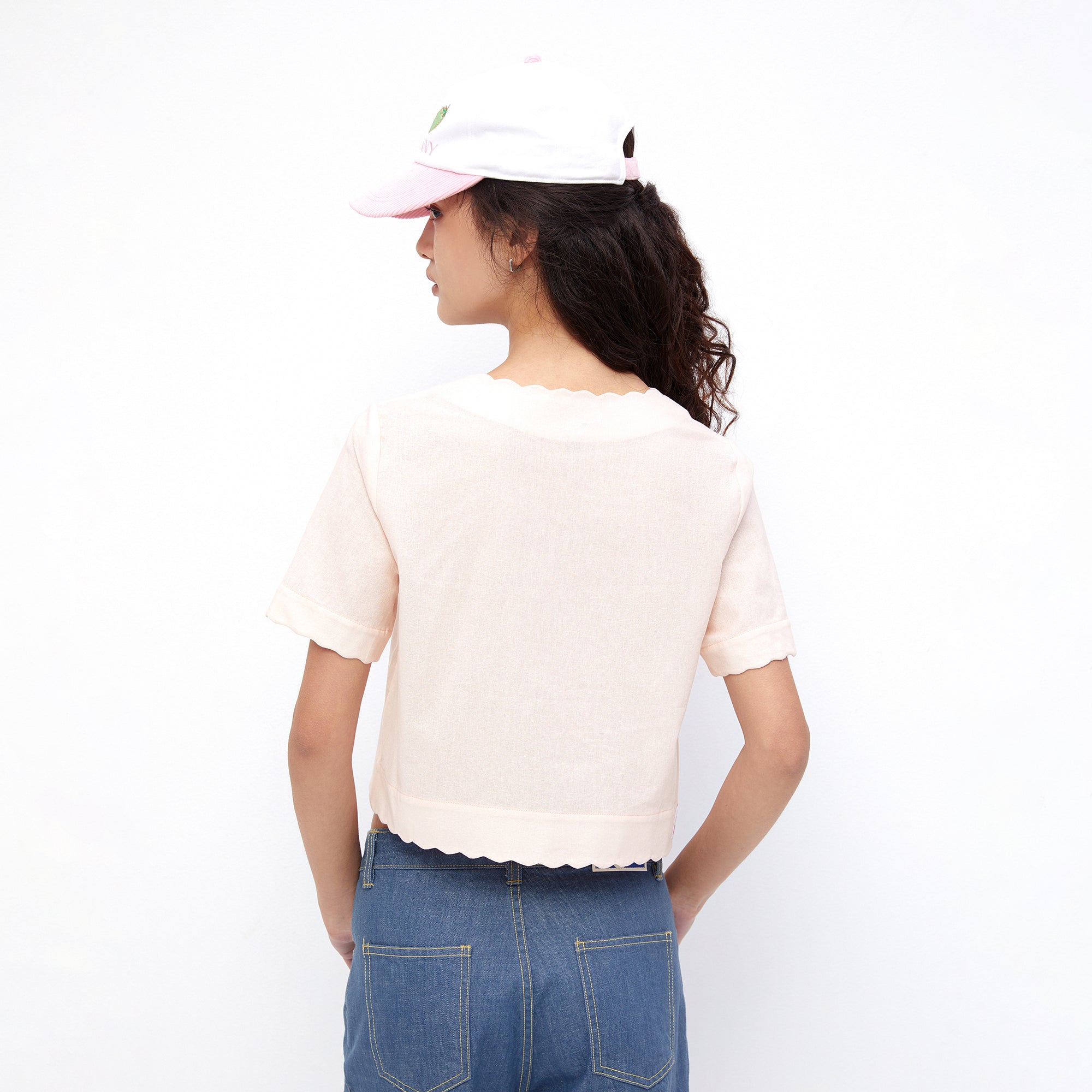 Bloom Scallop Tie-Front Crop Top Light Pink