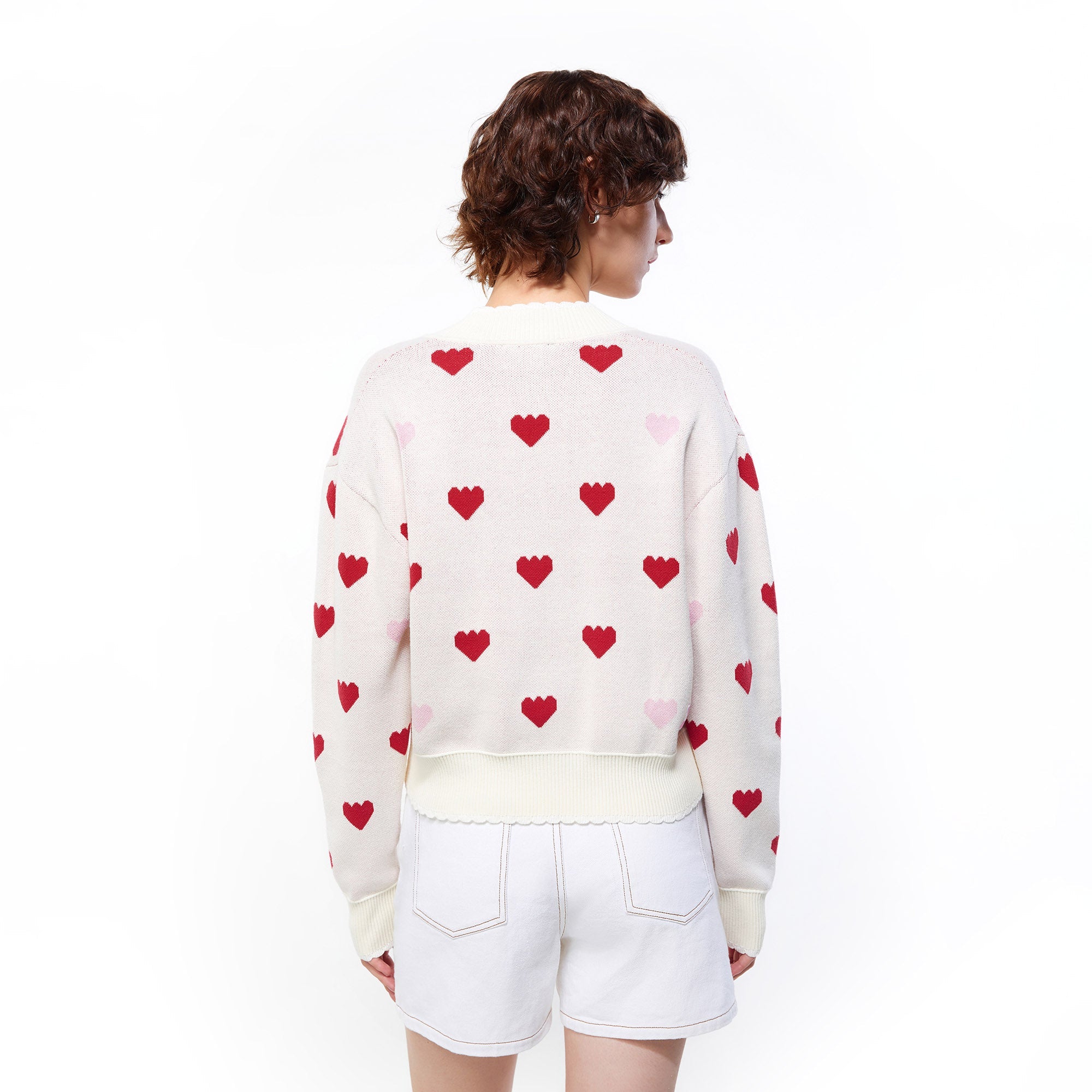 Sweet Heart Crop Knit Pullover Cream