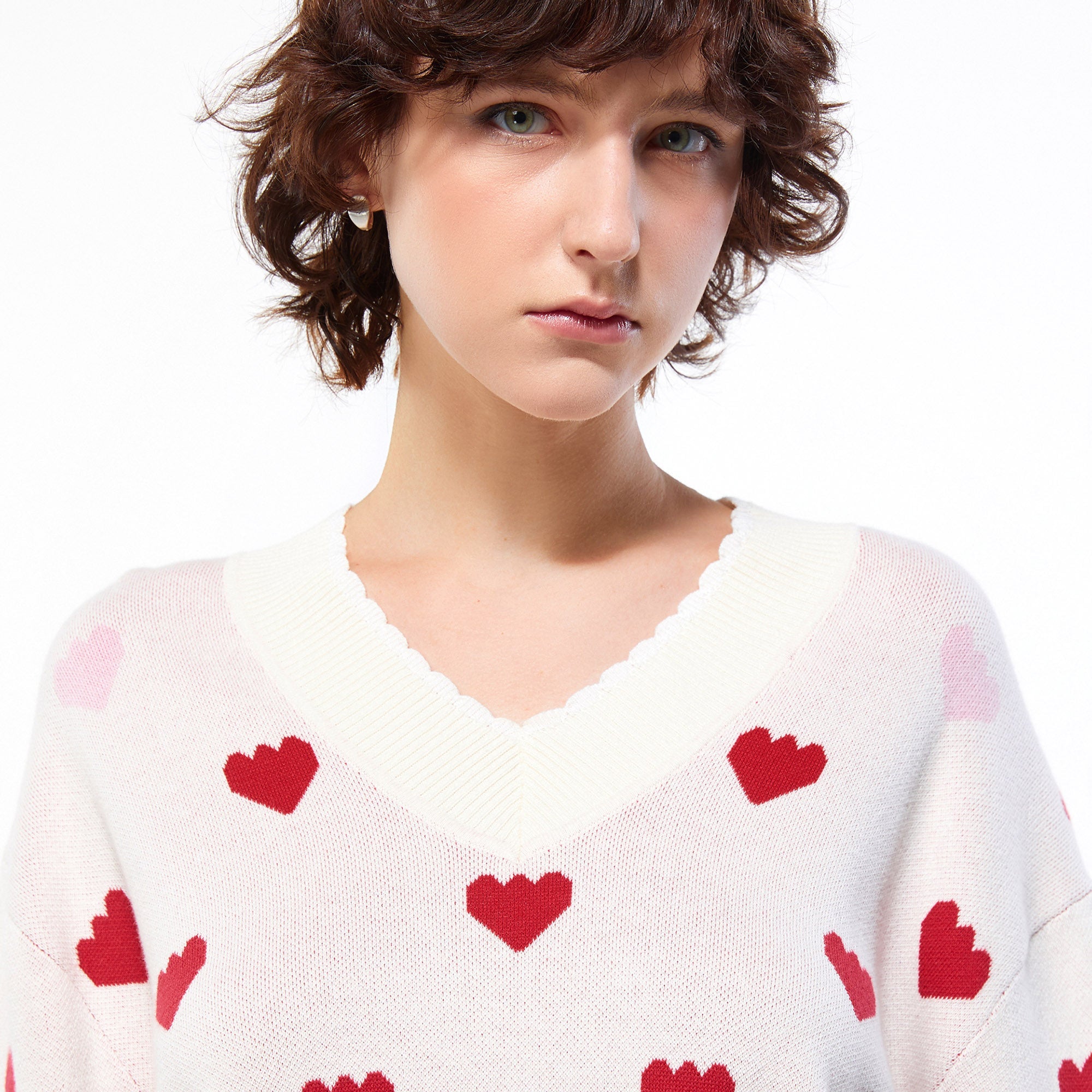 Sweet Heart Crop Knit Pullover Cream