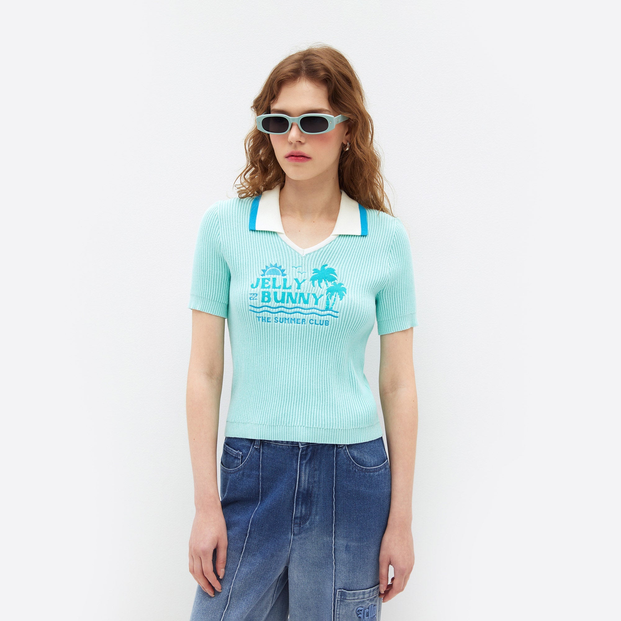 Jelly Bunny Summer Club Ribbed Knit Top Green