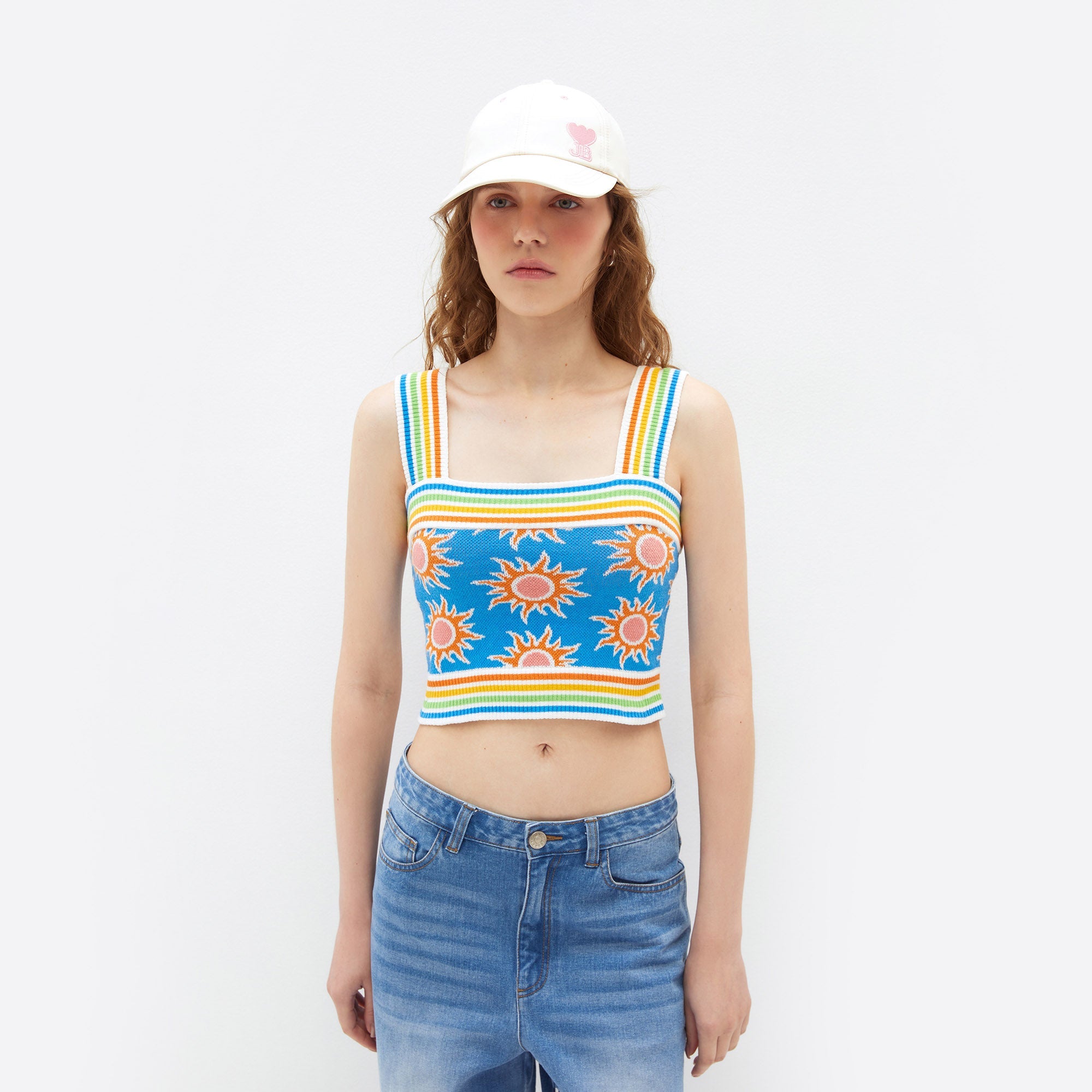 Soleil Cropped Knit Top Blue