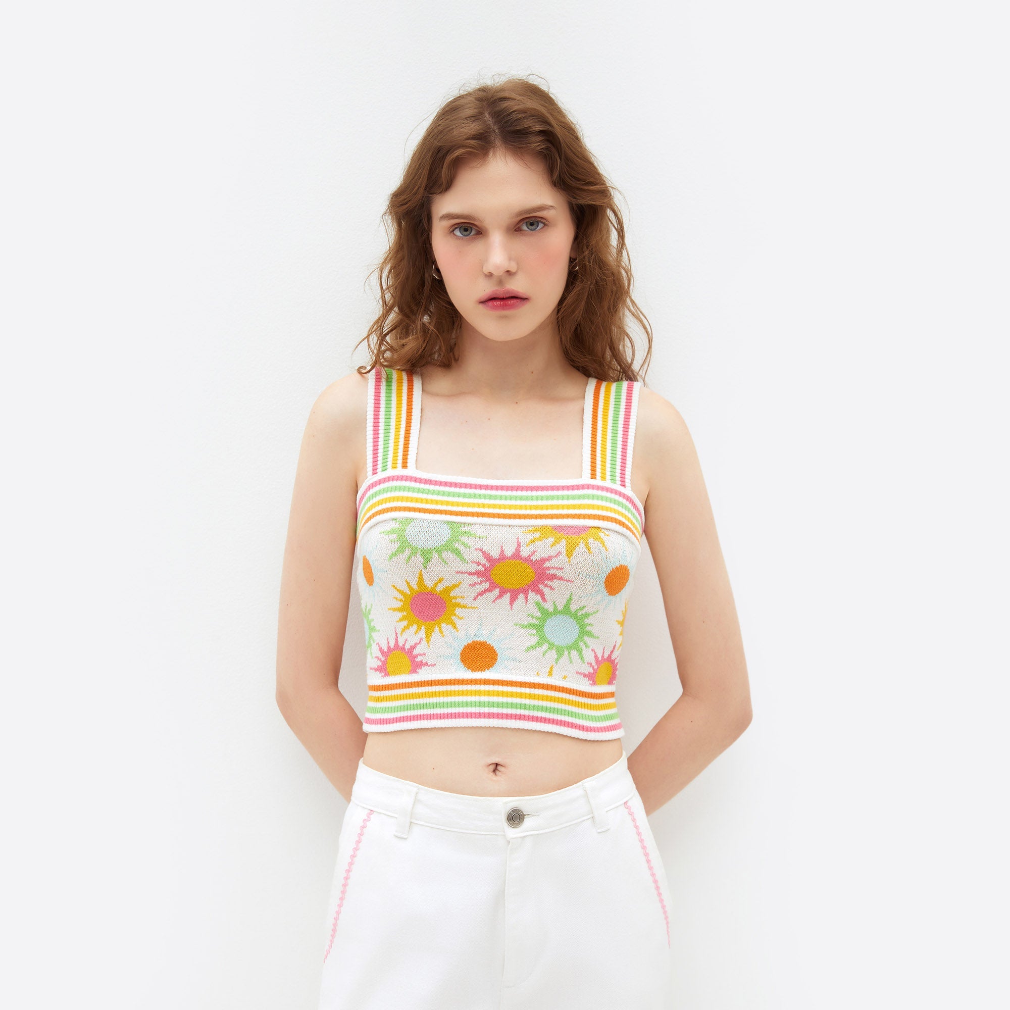 Soleil Cropped Knit Top Multi Color