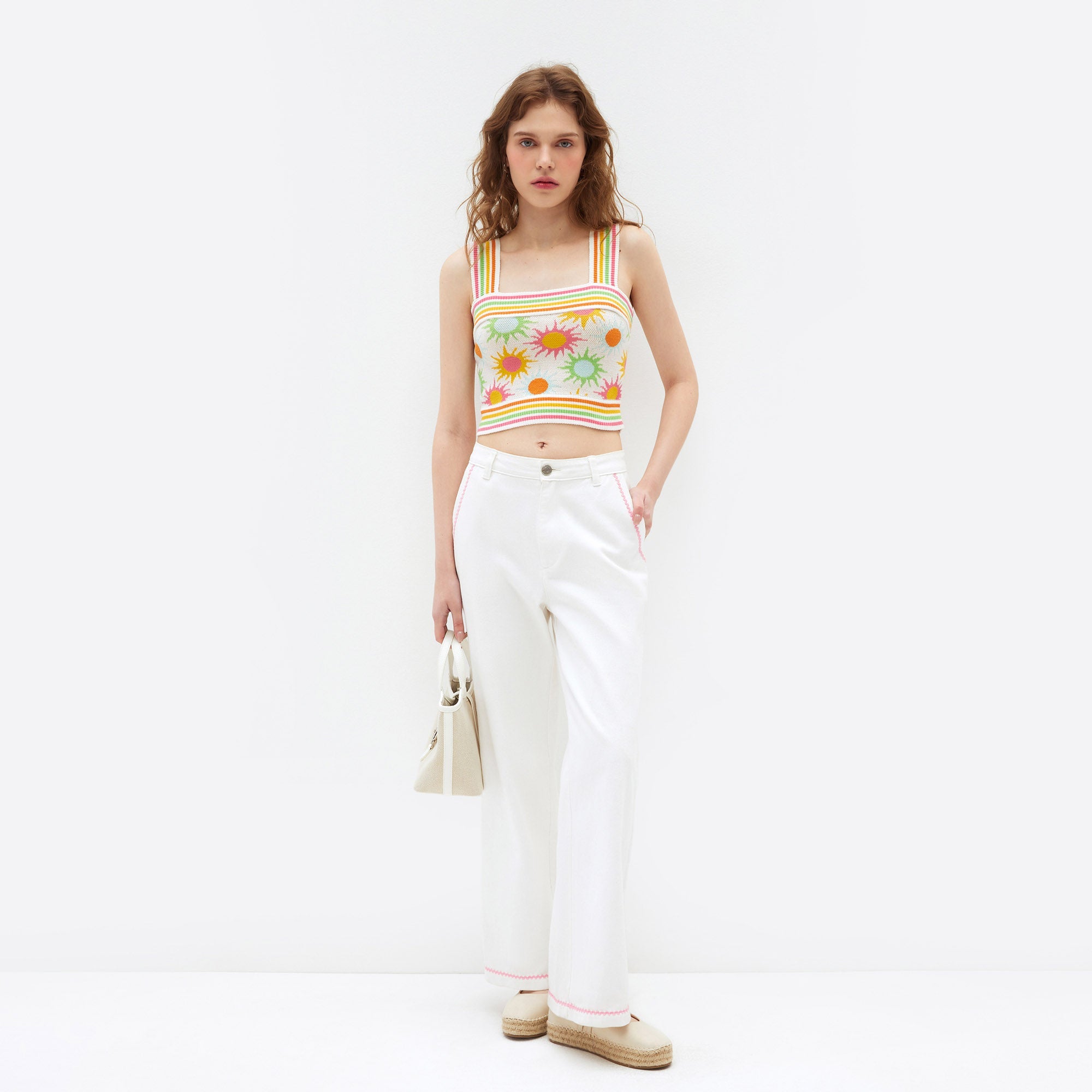 Soleil Cropped Knit Top Multi Color