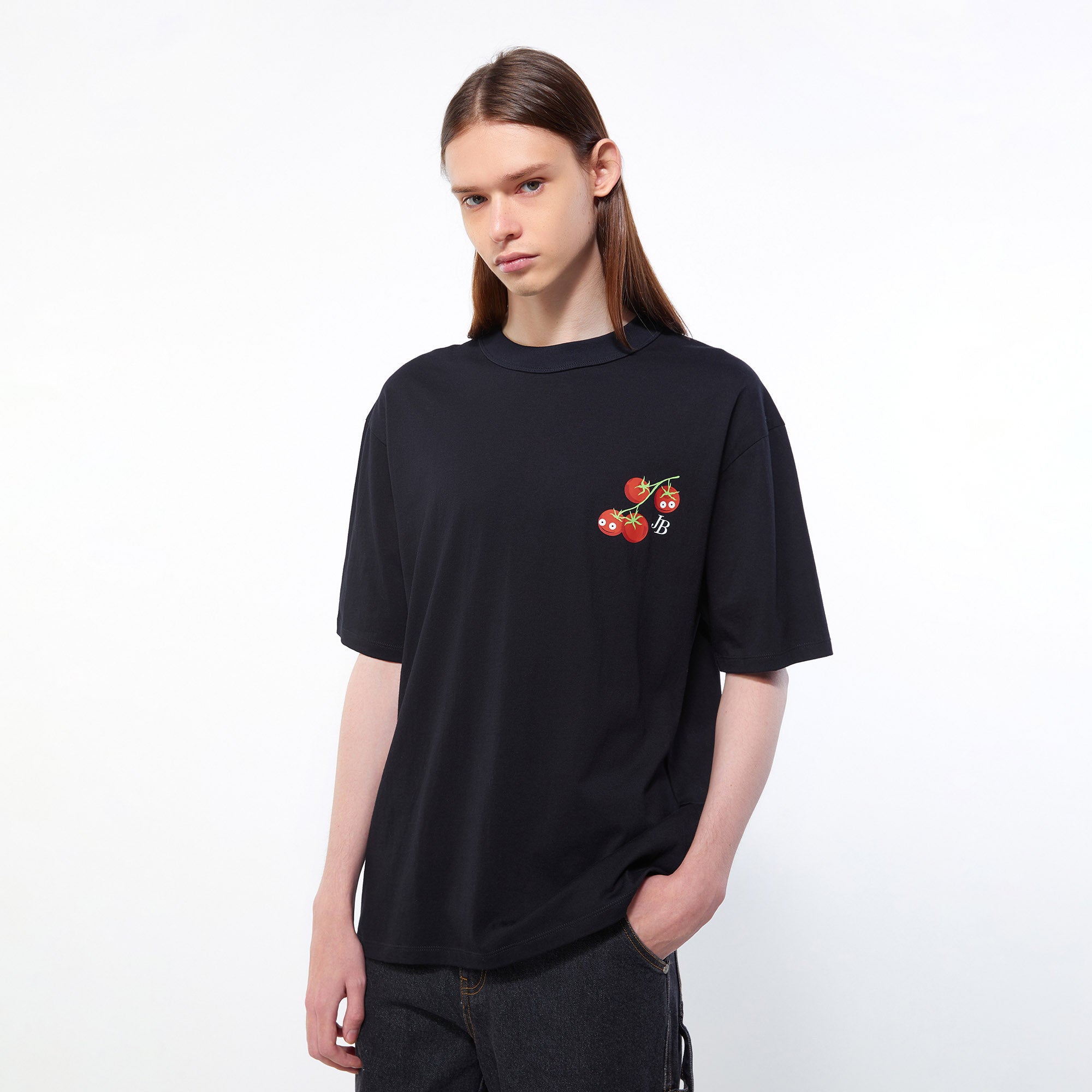 Cherry Tomatoes Print Oversized Tee Black