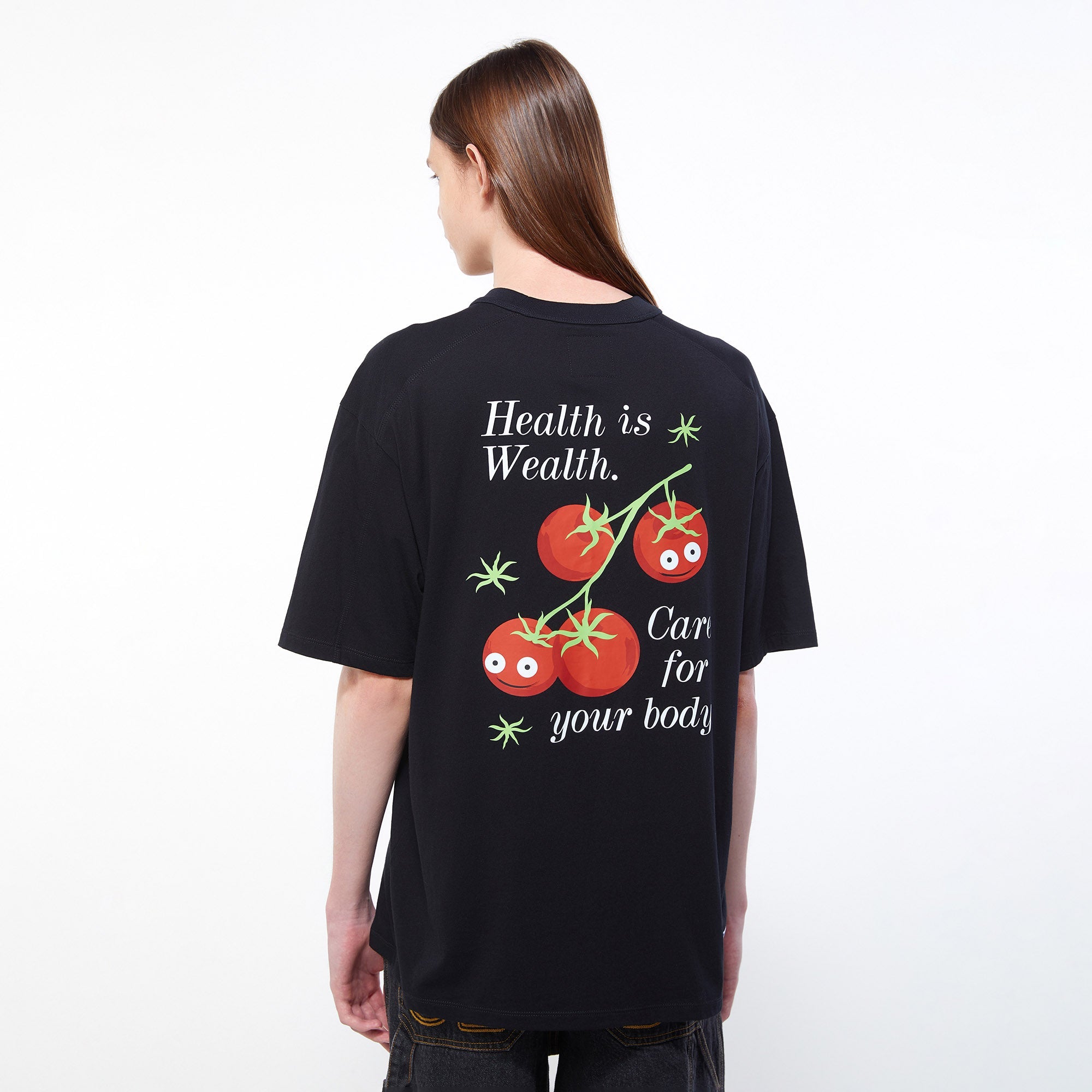 Cherry Tomatoes Print Oversized Tee Black