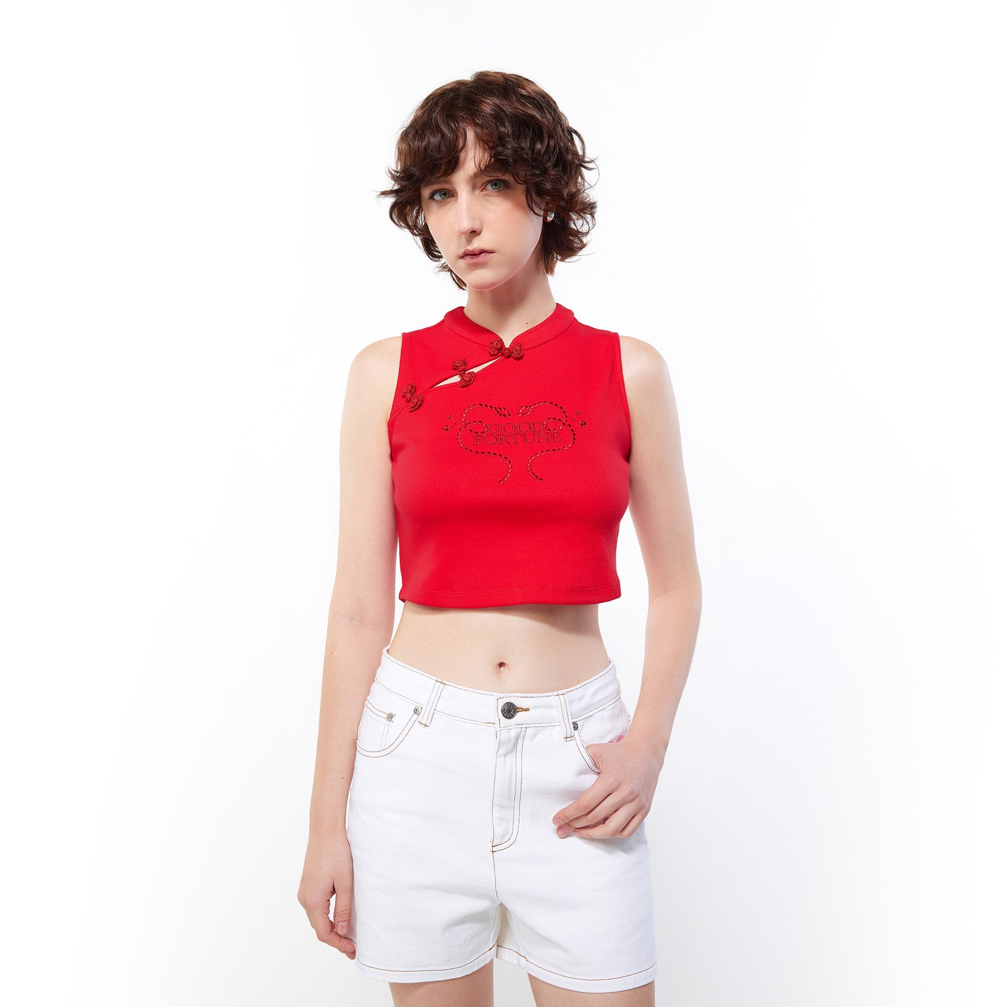 Good Fortune Cheongsam Crop Top Red