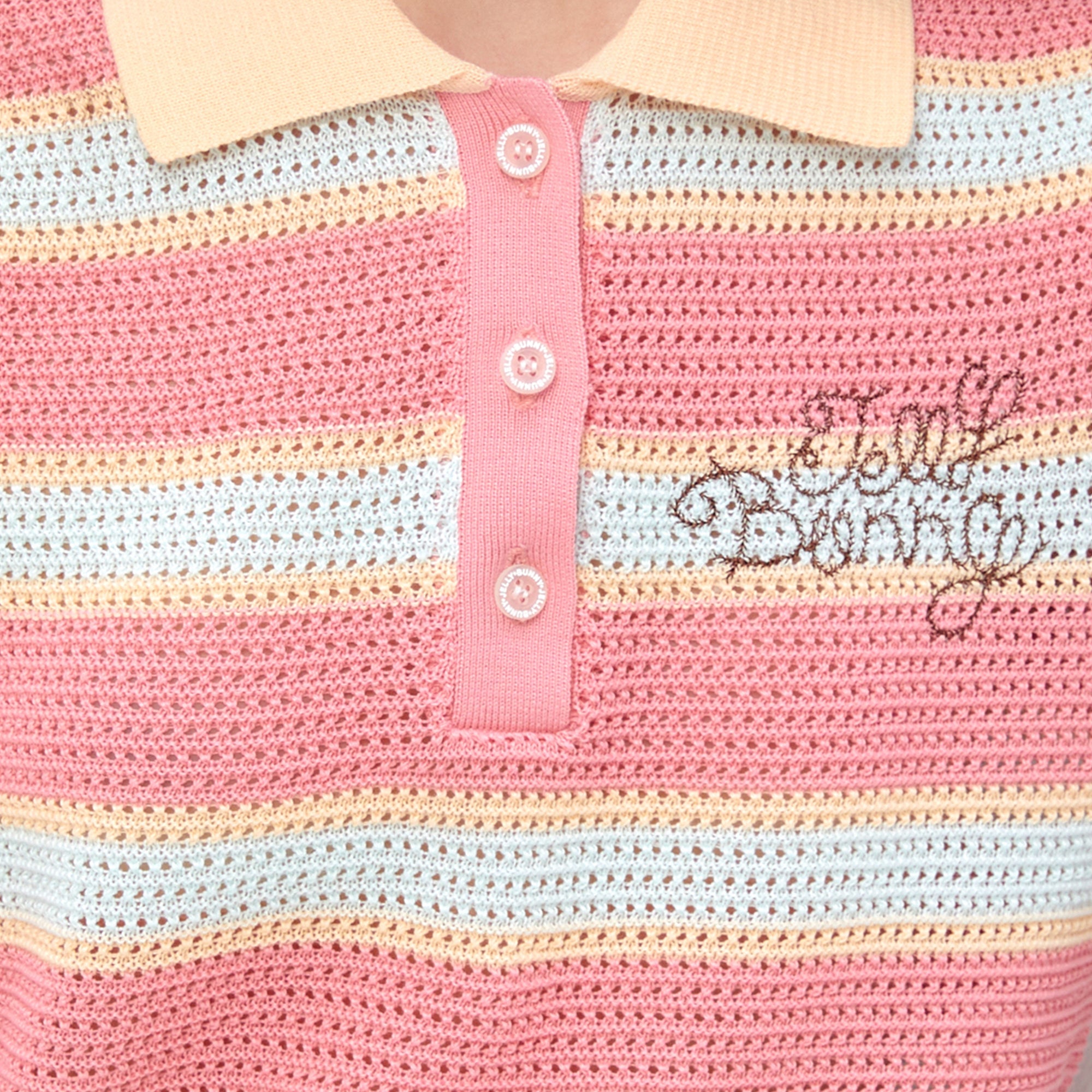 Pastel Stripe Polo Knit Top Multi Color