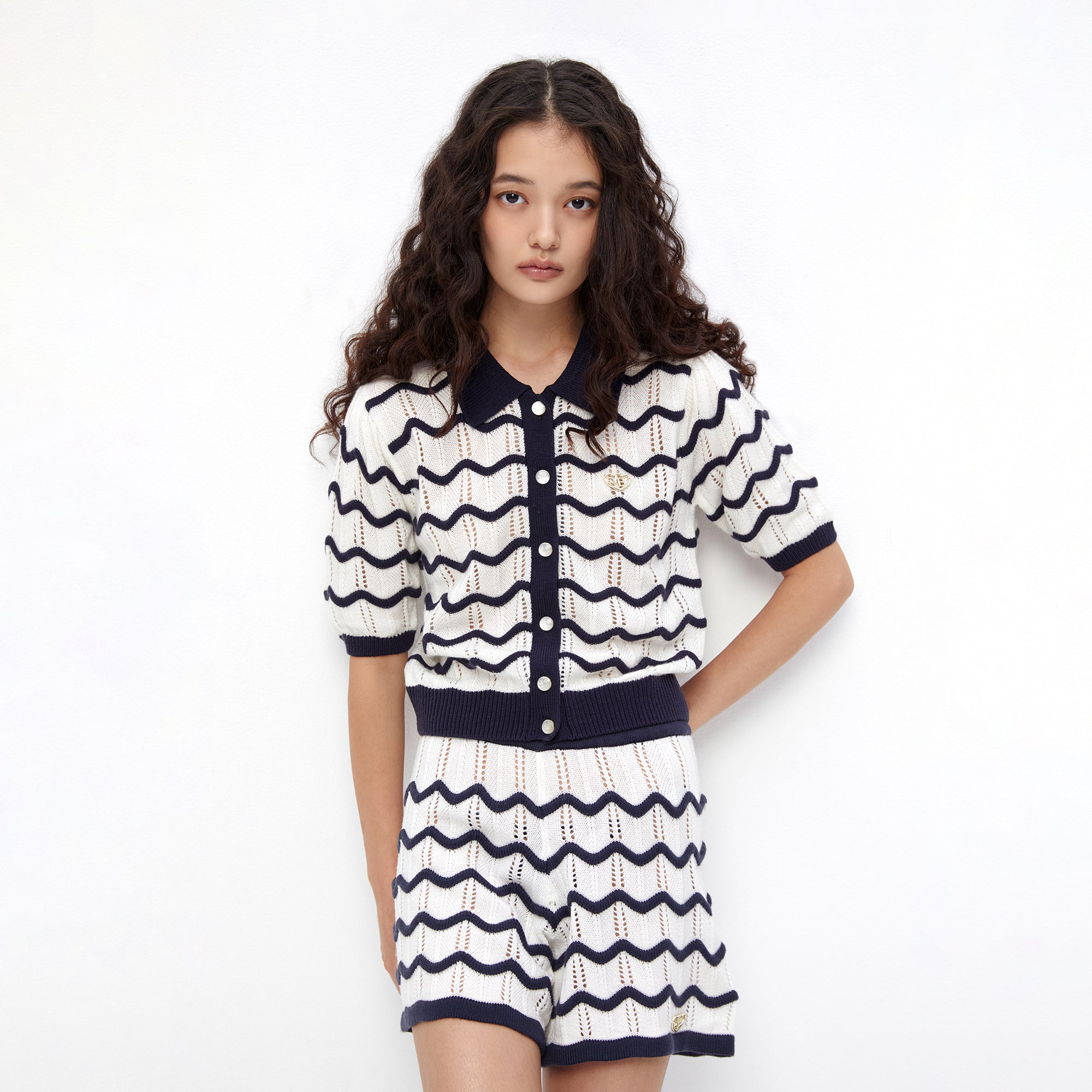 Wave Knit Short Sleeve Cardigan Multi Color