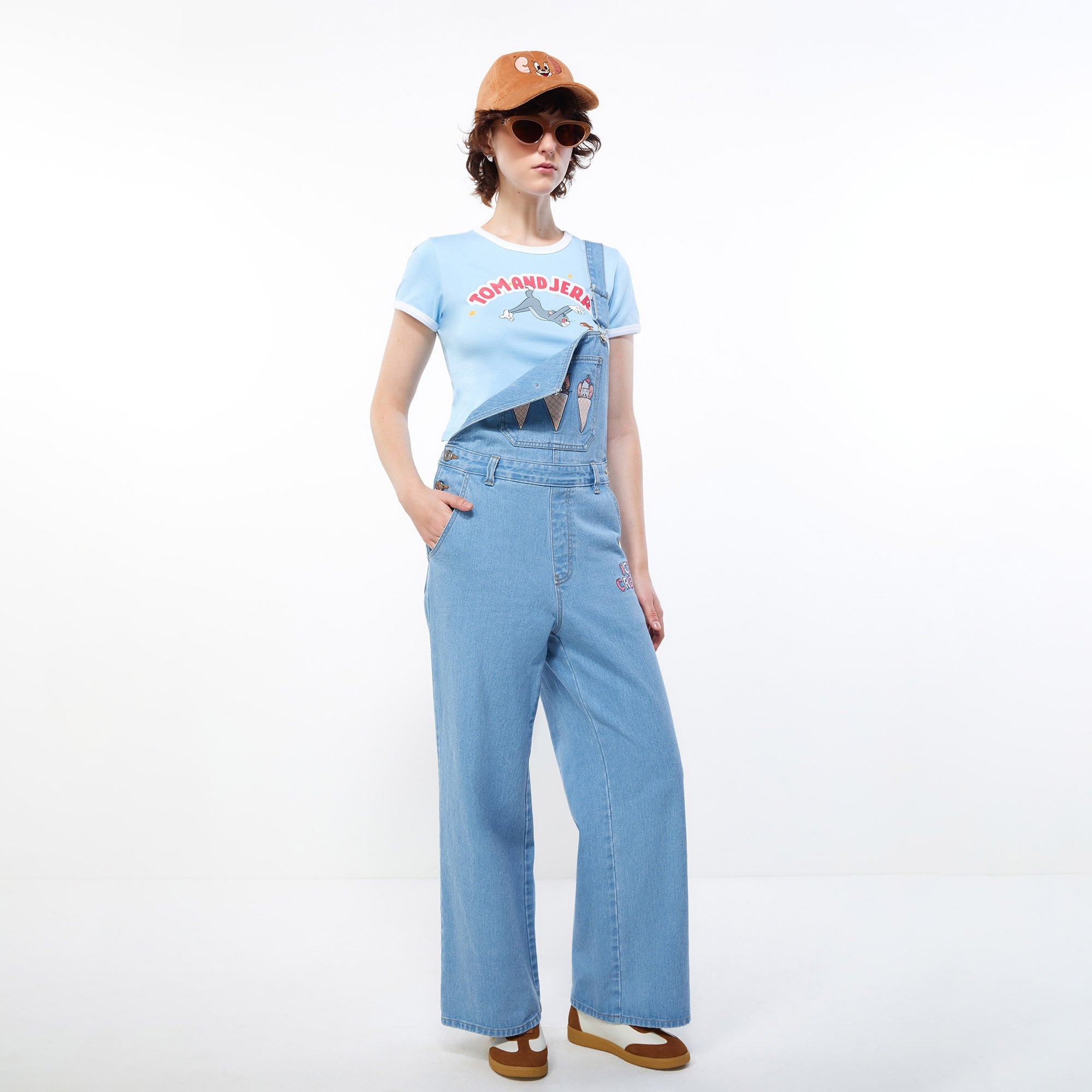 Tom&Jerry Chase Scene Crop Ringer Tee Blue