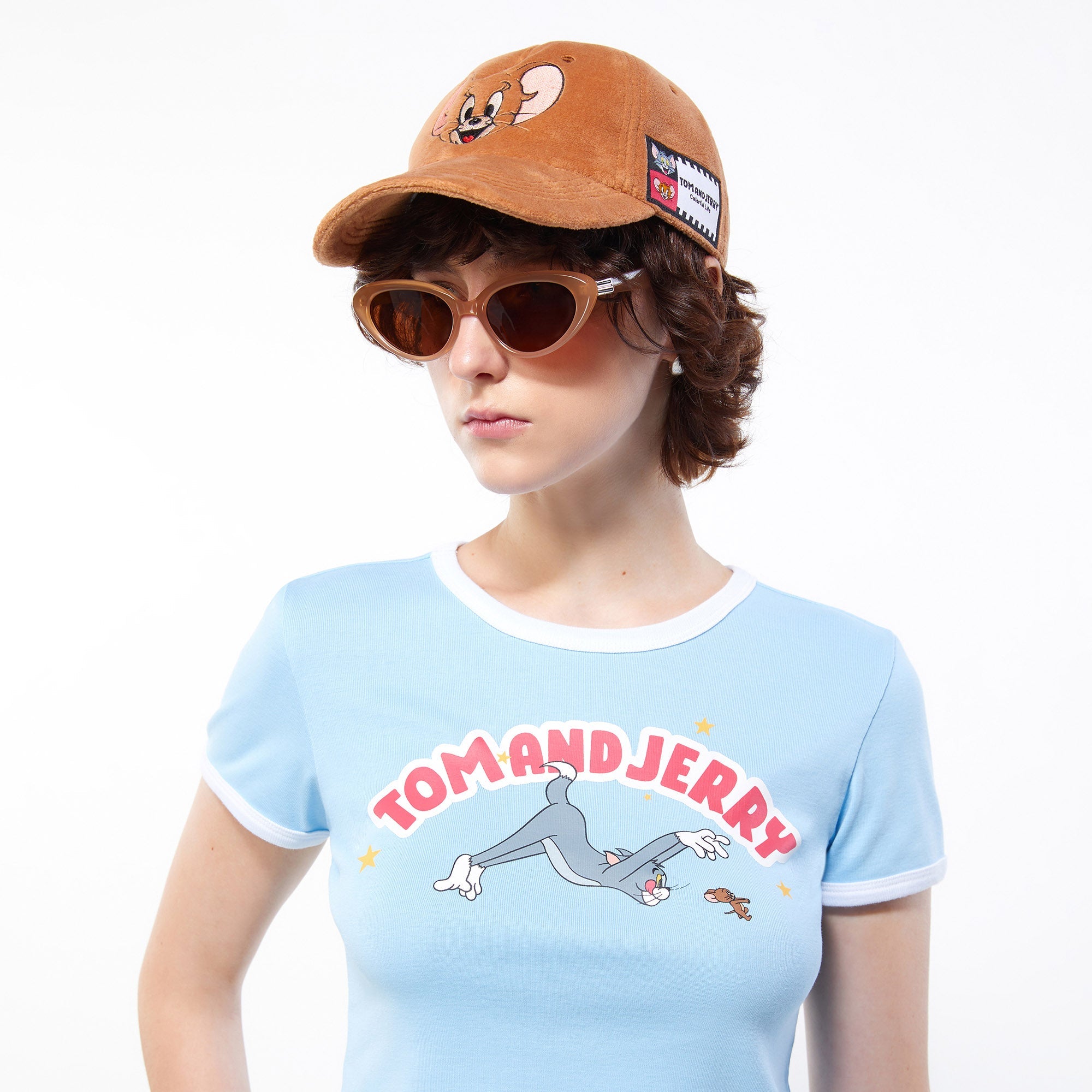 Tom&Jerry Chase Scene Crop Ringer Tee Blue