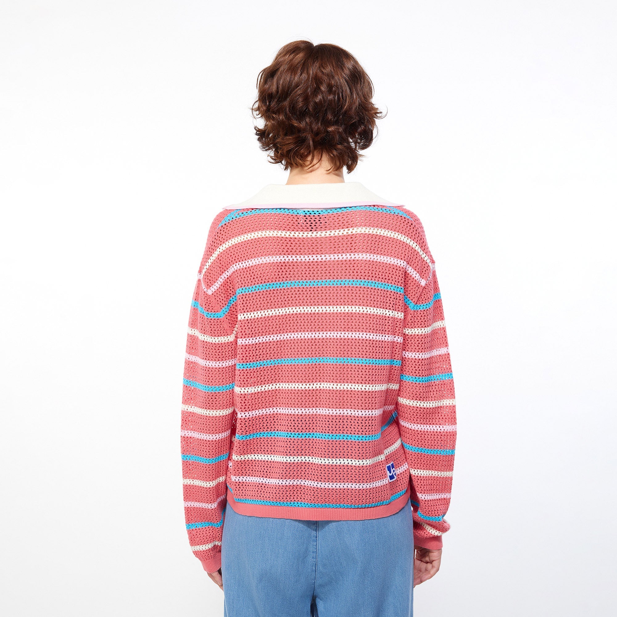 Preppy Striped Mesh Knit Pullover Multi Color