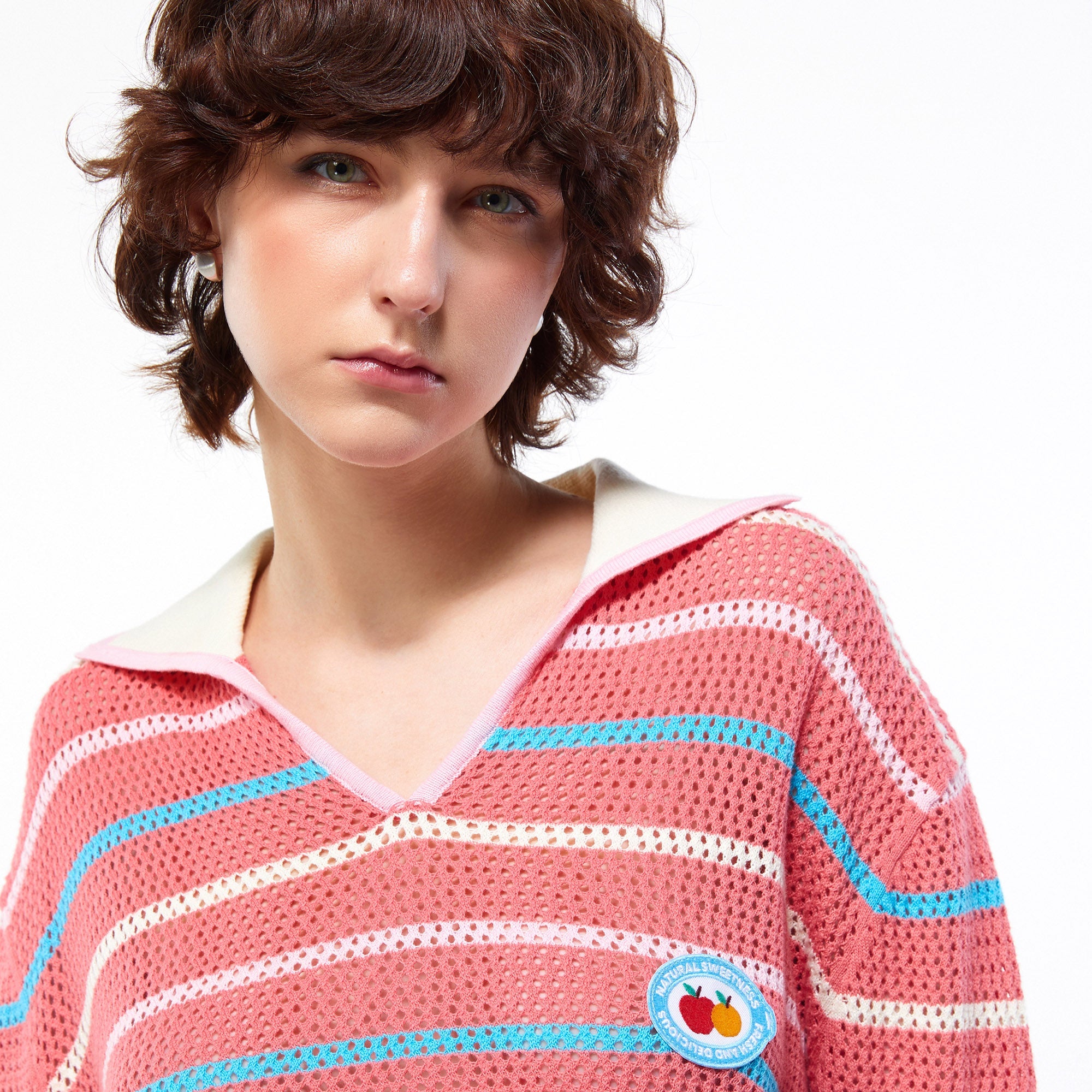 Preppy Striped Mesh Knit Pullover Multi Color