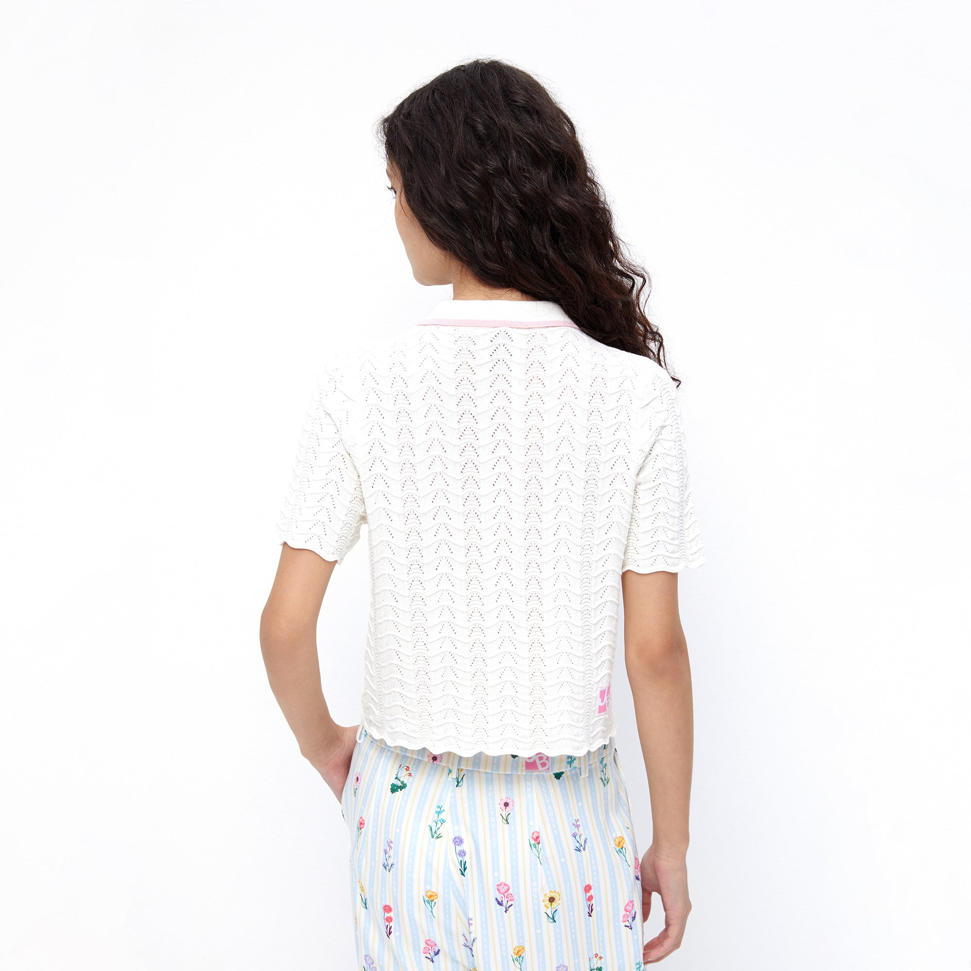 Flower Pocket Knit Top White