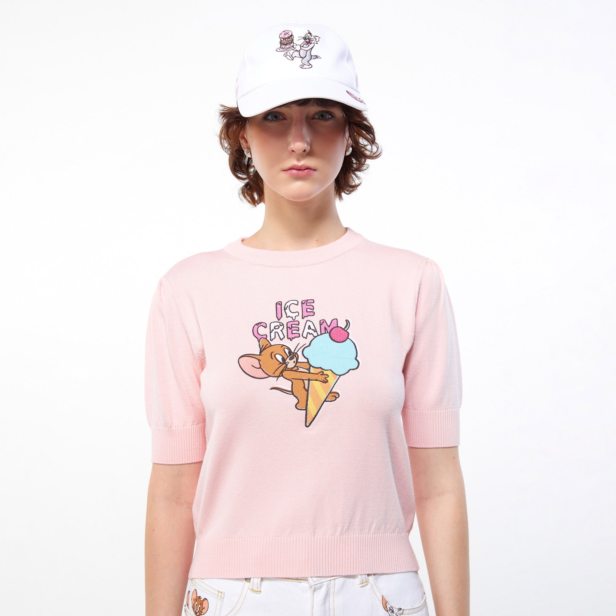 เสื้อพูลโอเวอร์ ผ้าถัก Tom and Jerry Sweet Ice-Cream Pink