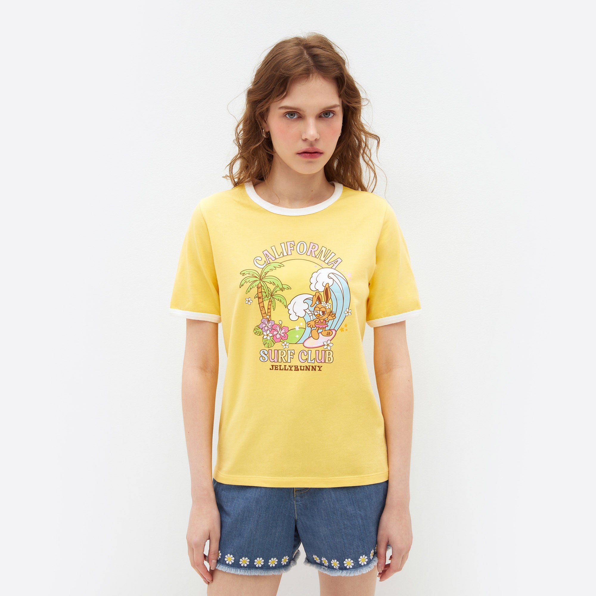 Jelly Bunny Surf Club Ringer T-Shirt Yellow