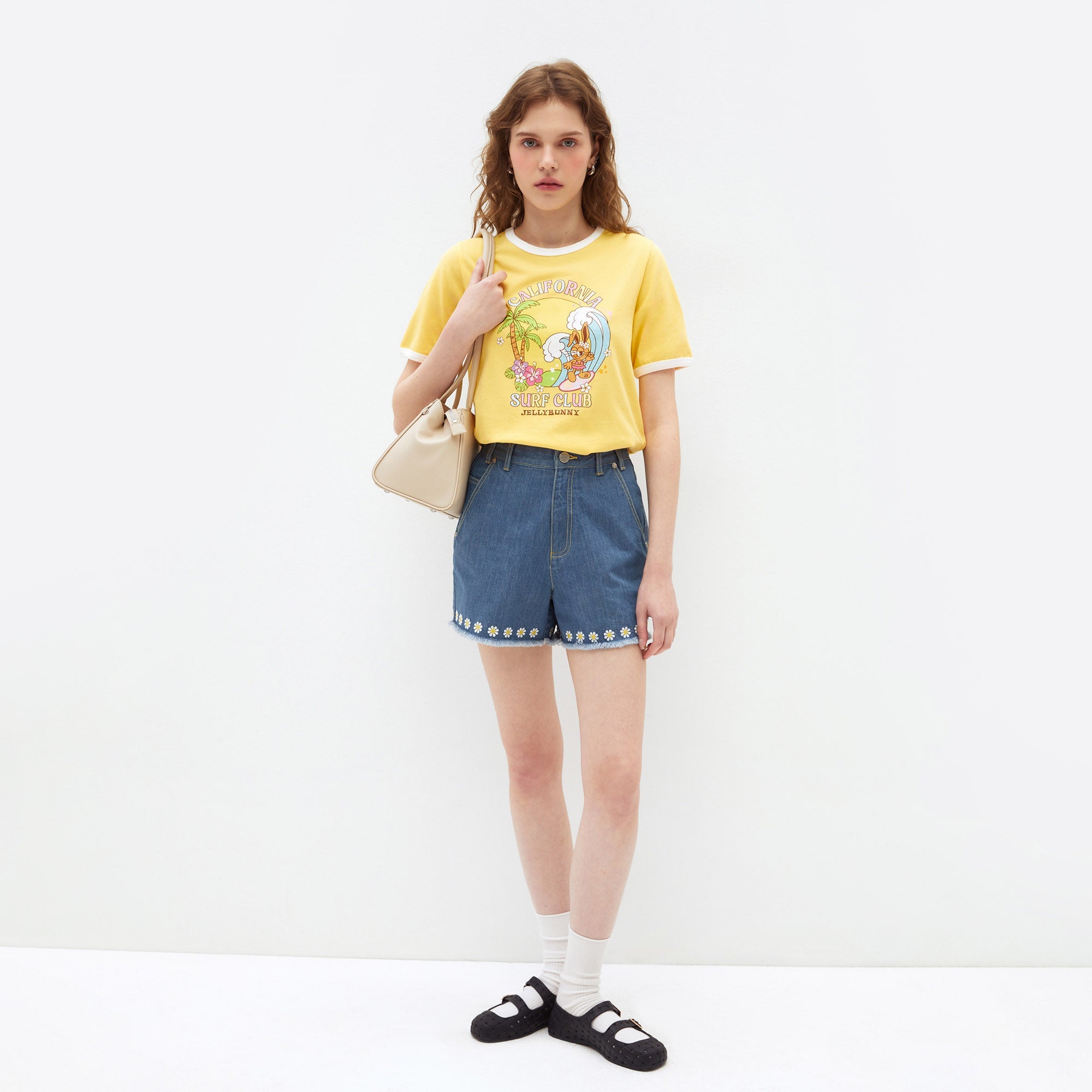 Jelly Bunny Surf Club Ringer T-Shirt Yellow