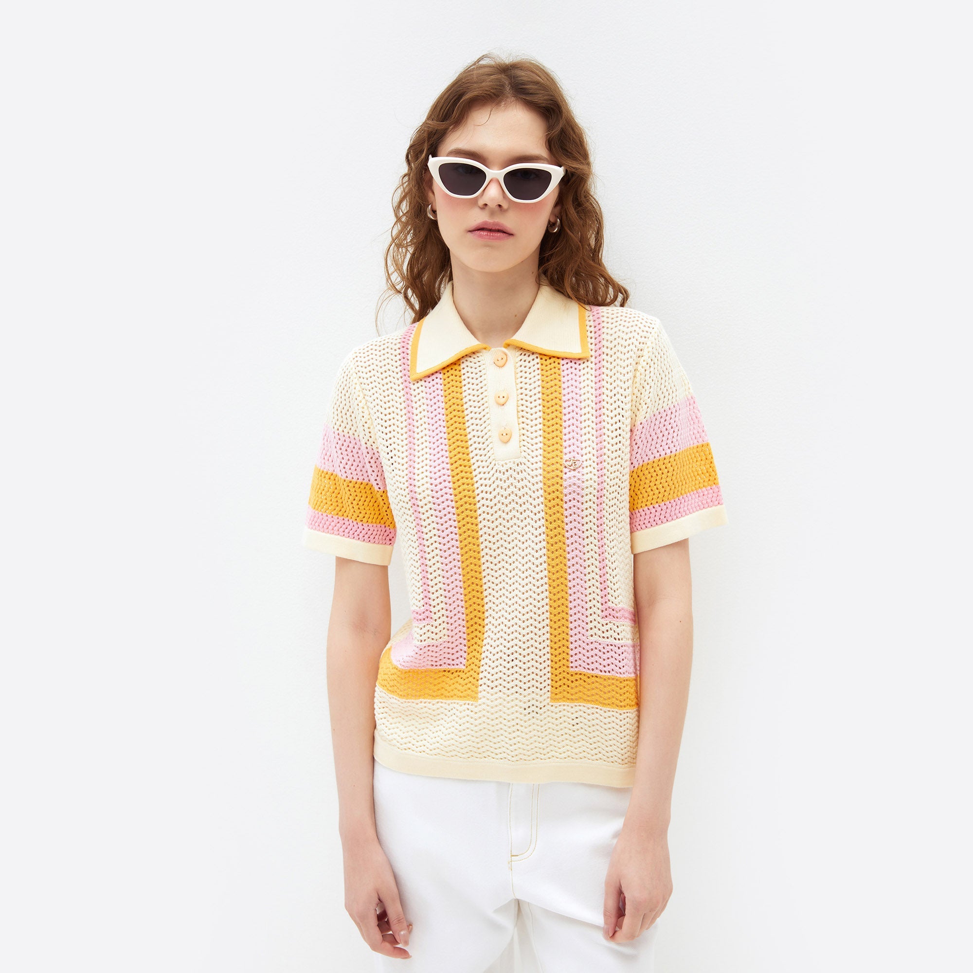 Vivid Geo Mesh Polo Shirt Multi Color