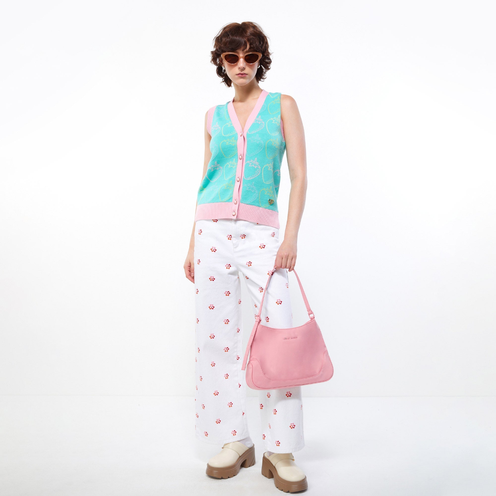 Strawberry Charm Knit Sleeveless Cardigan Multi Color