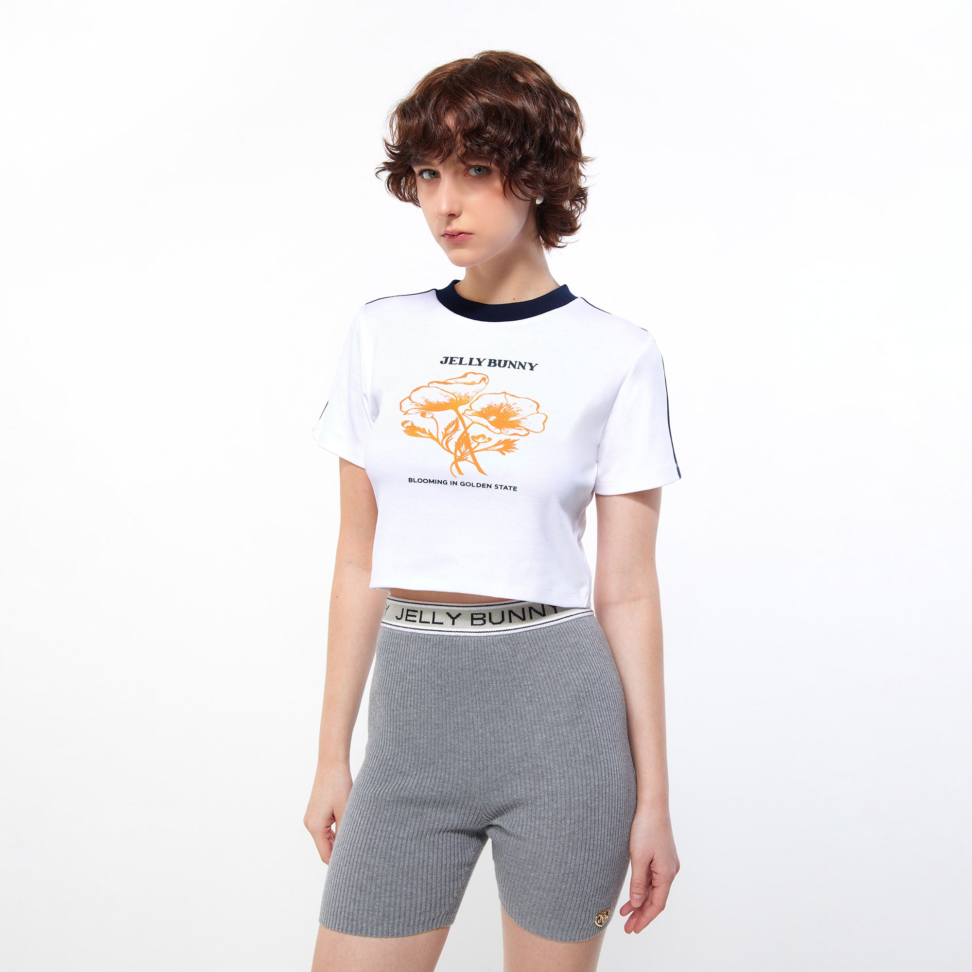 Golden Poppy Crop Tee White