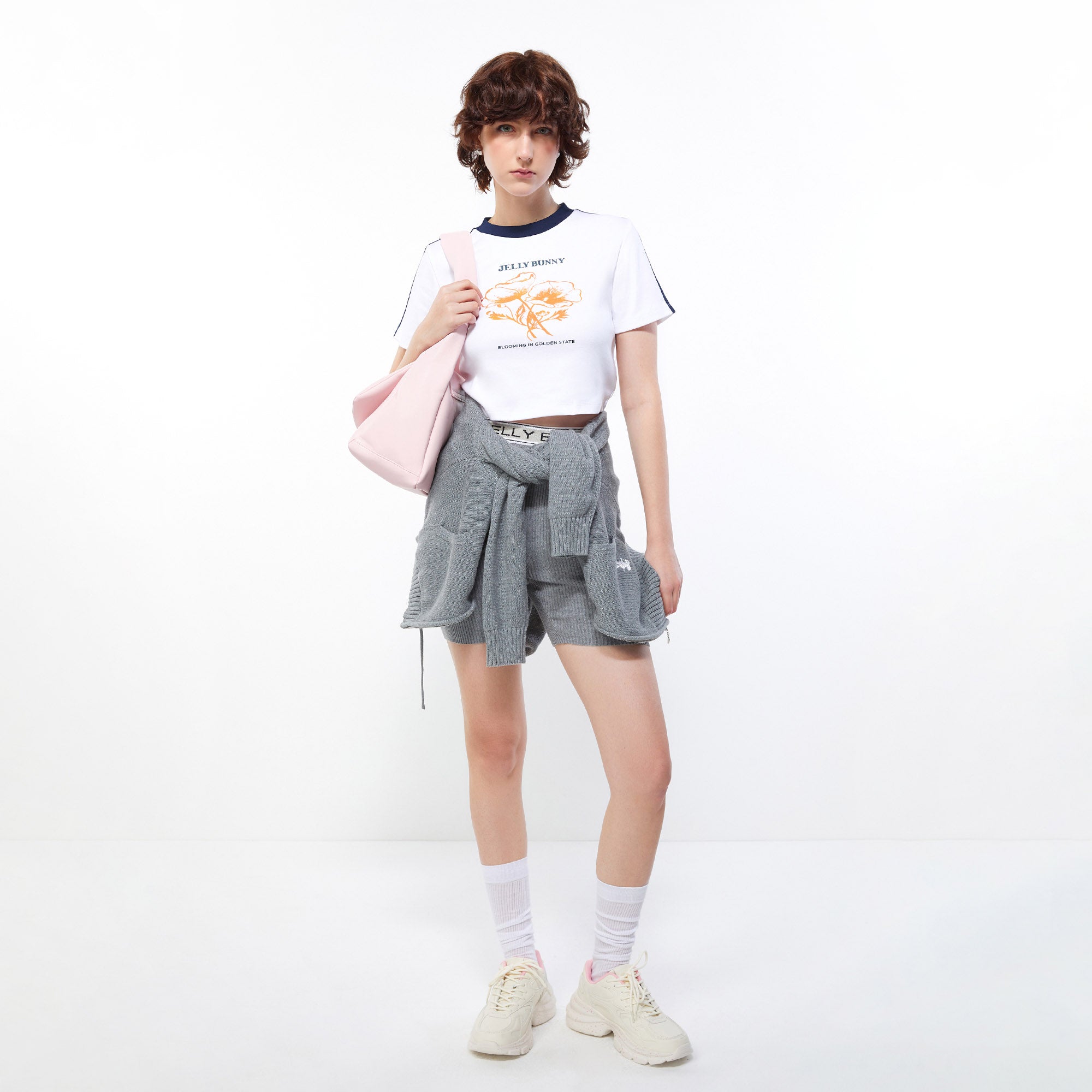 Golden Poppy Crop Tee White