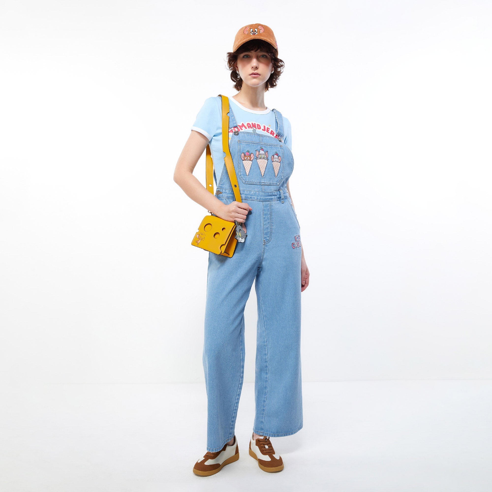 Tom and Jerry Sweet Ice-Cream Denim Overall Blue