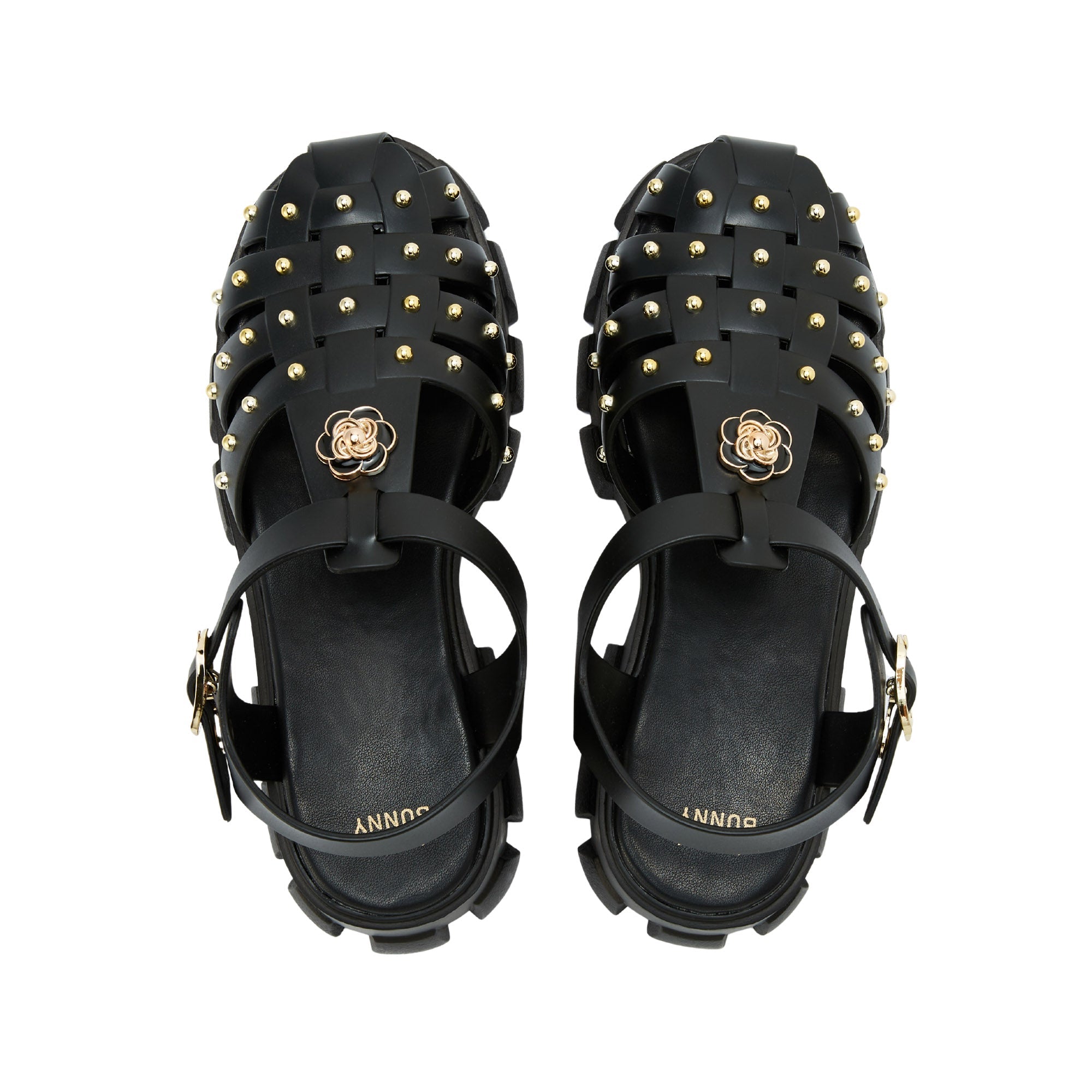 Teena Cruz Flower Platform Sandals Black