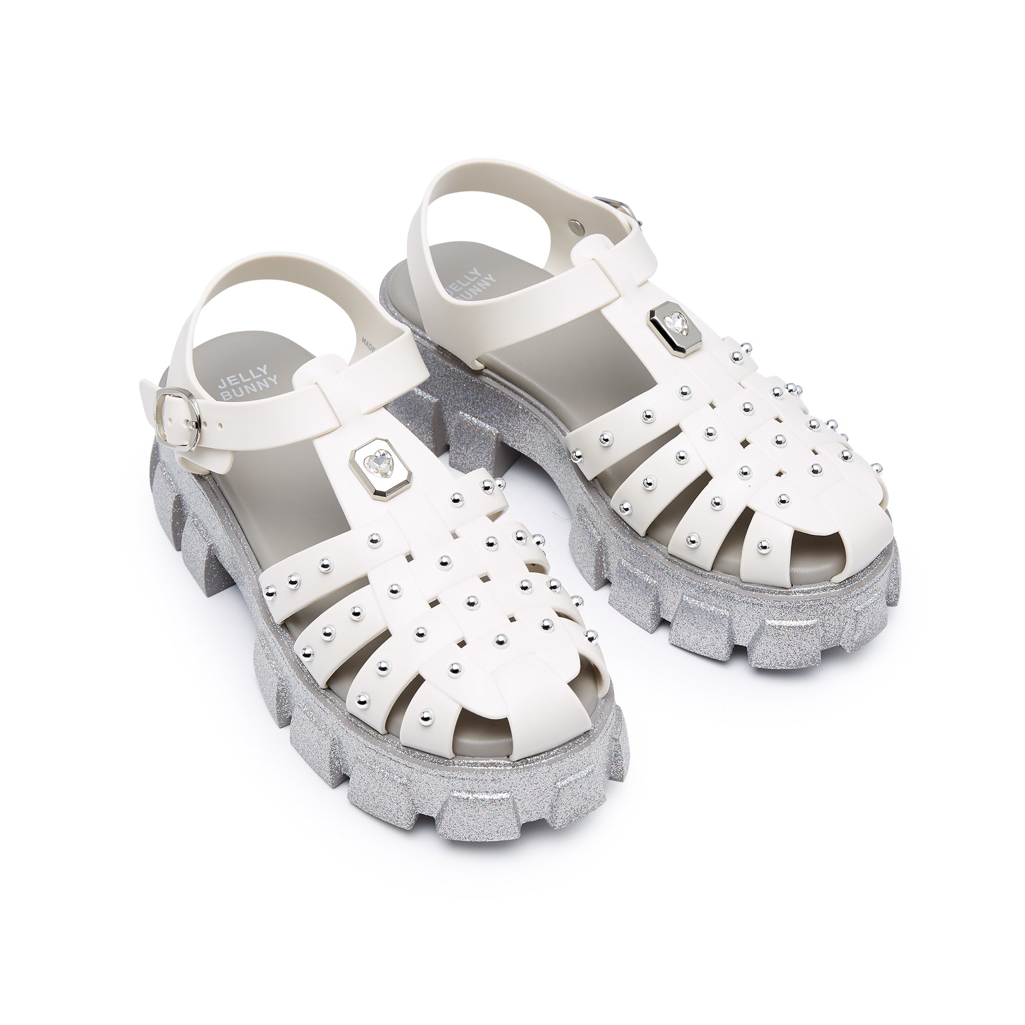 Teena Cruz Heart Platform Sandals Light Grey