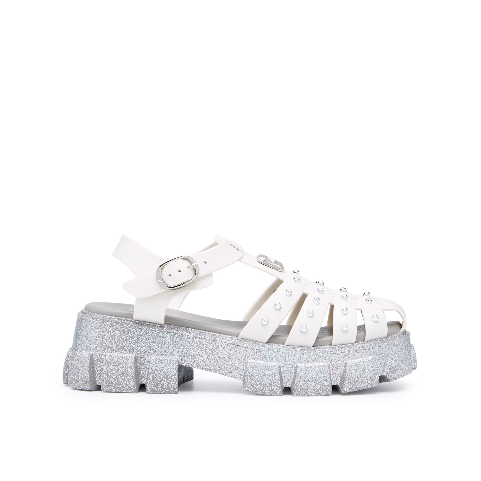 Teena Cruz Heart Platform Sandals Light Grey