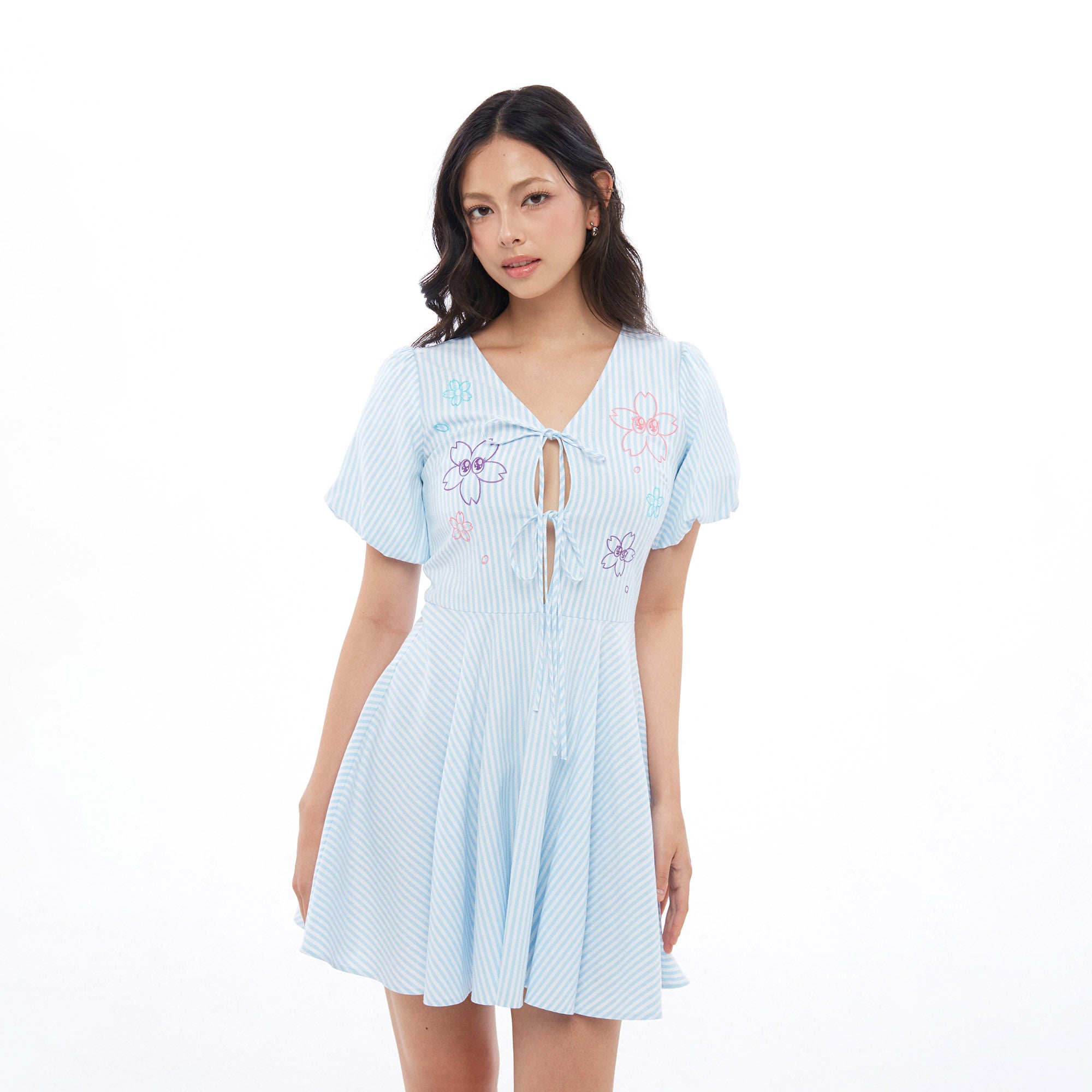 Stripe Sakura Mini Dress Blue