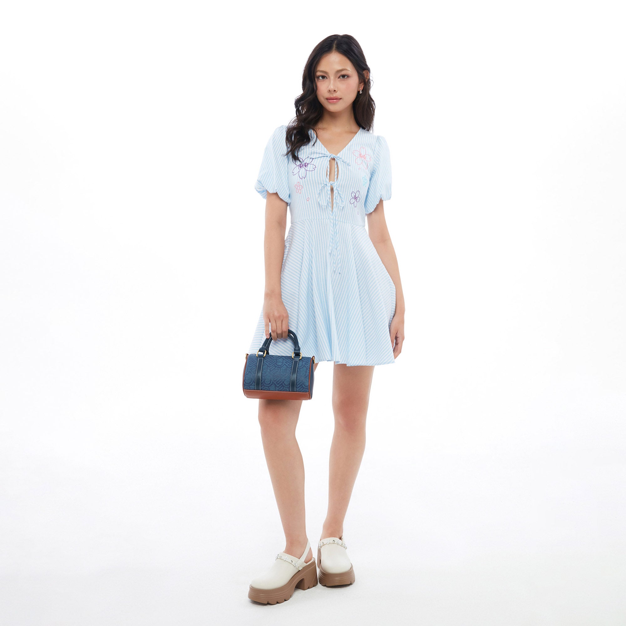 Stripe Sakura Mini Dress Blue