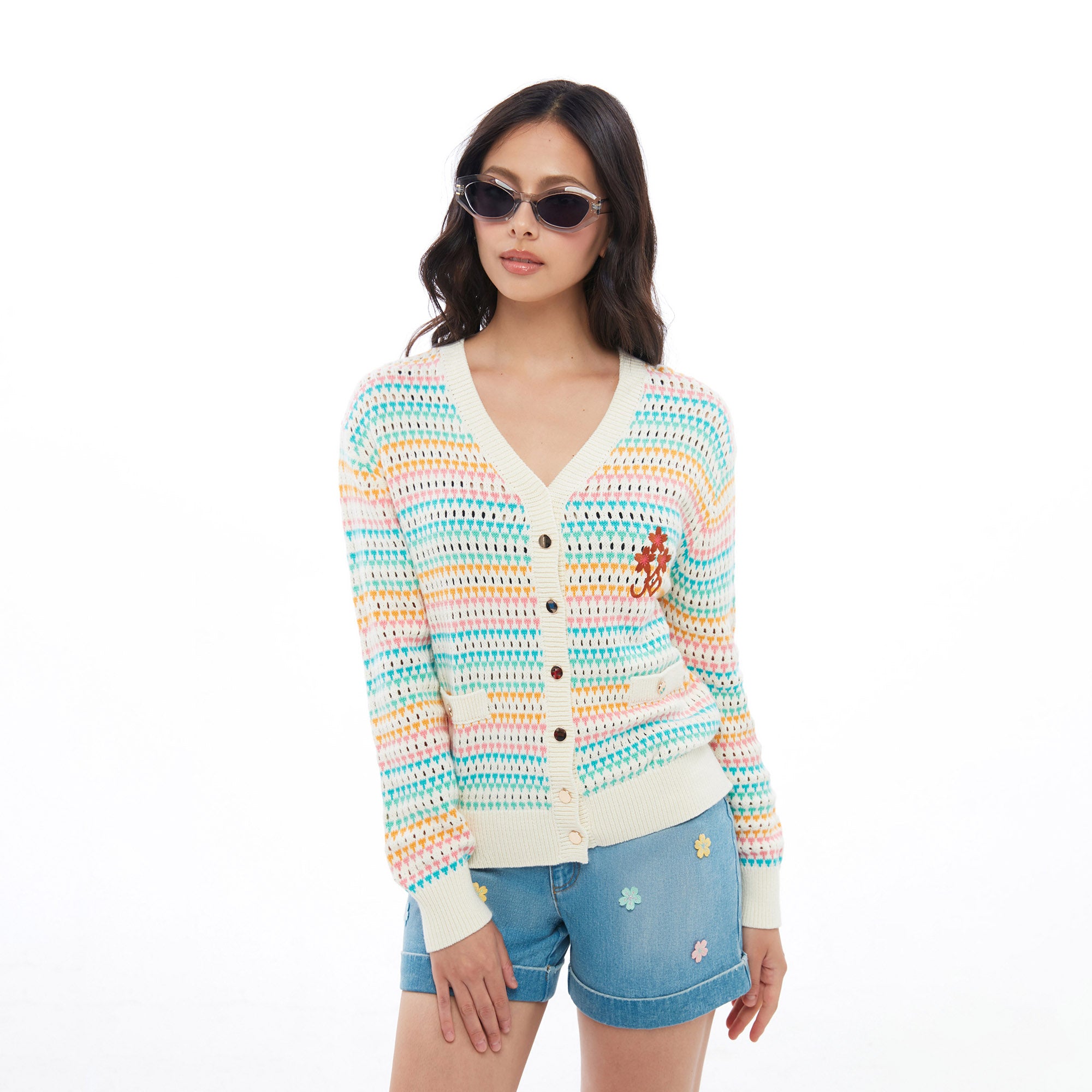 Rainbow Sakura Long Sleeve Cardigan Multi Color