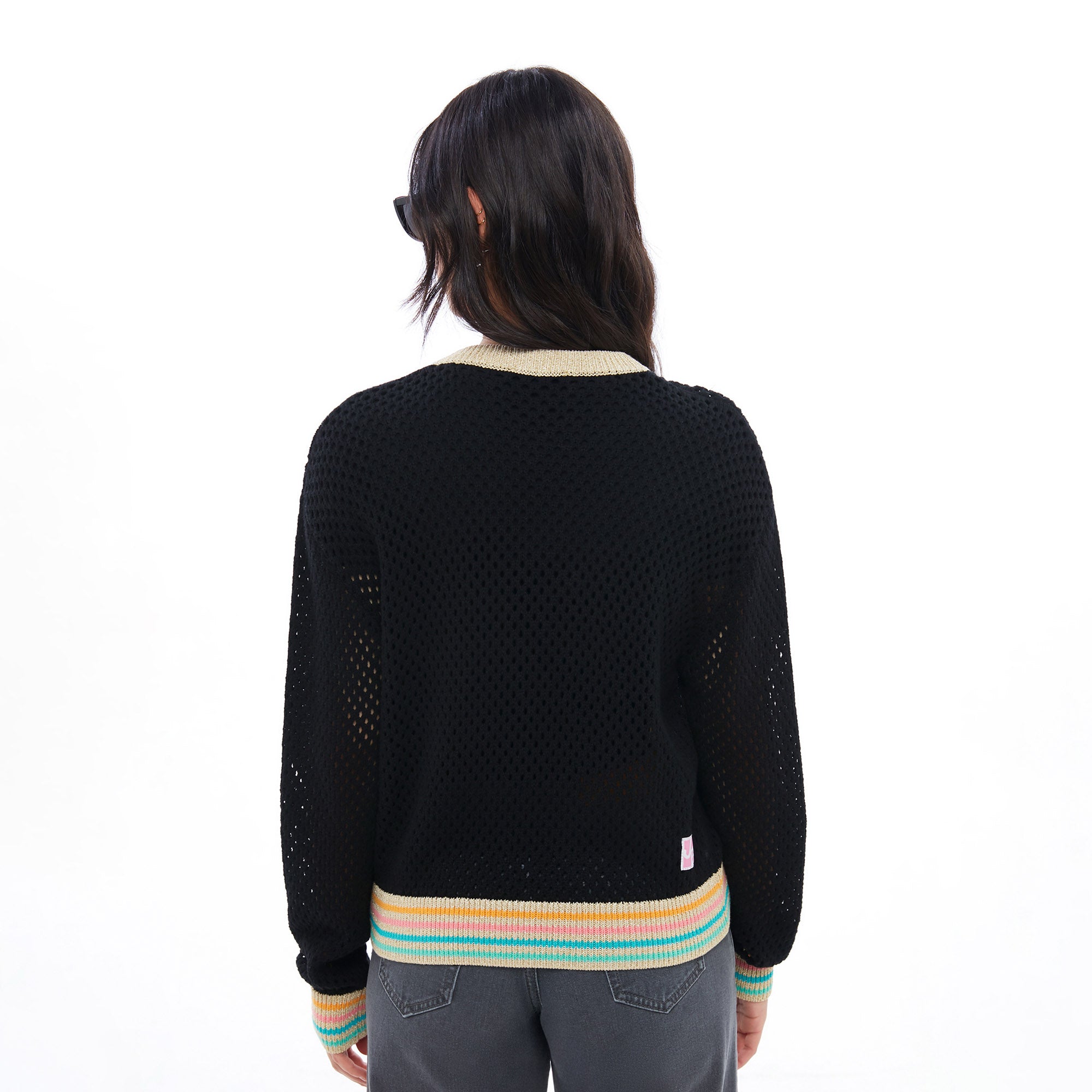 Crochet Sakura Long Sleeve Cardigan Black
