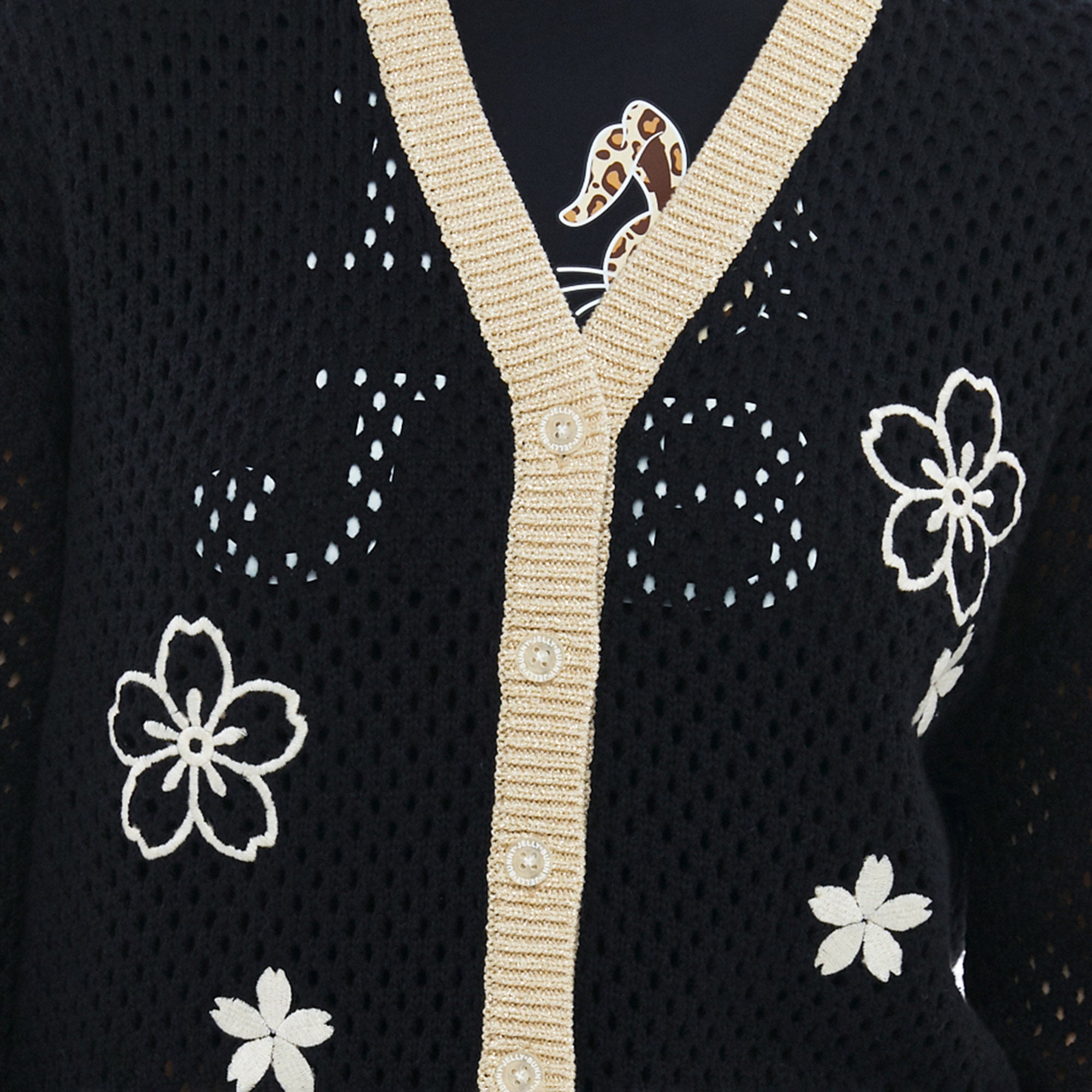 Crochet Sakura Long Sleeve Cardigan Black