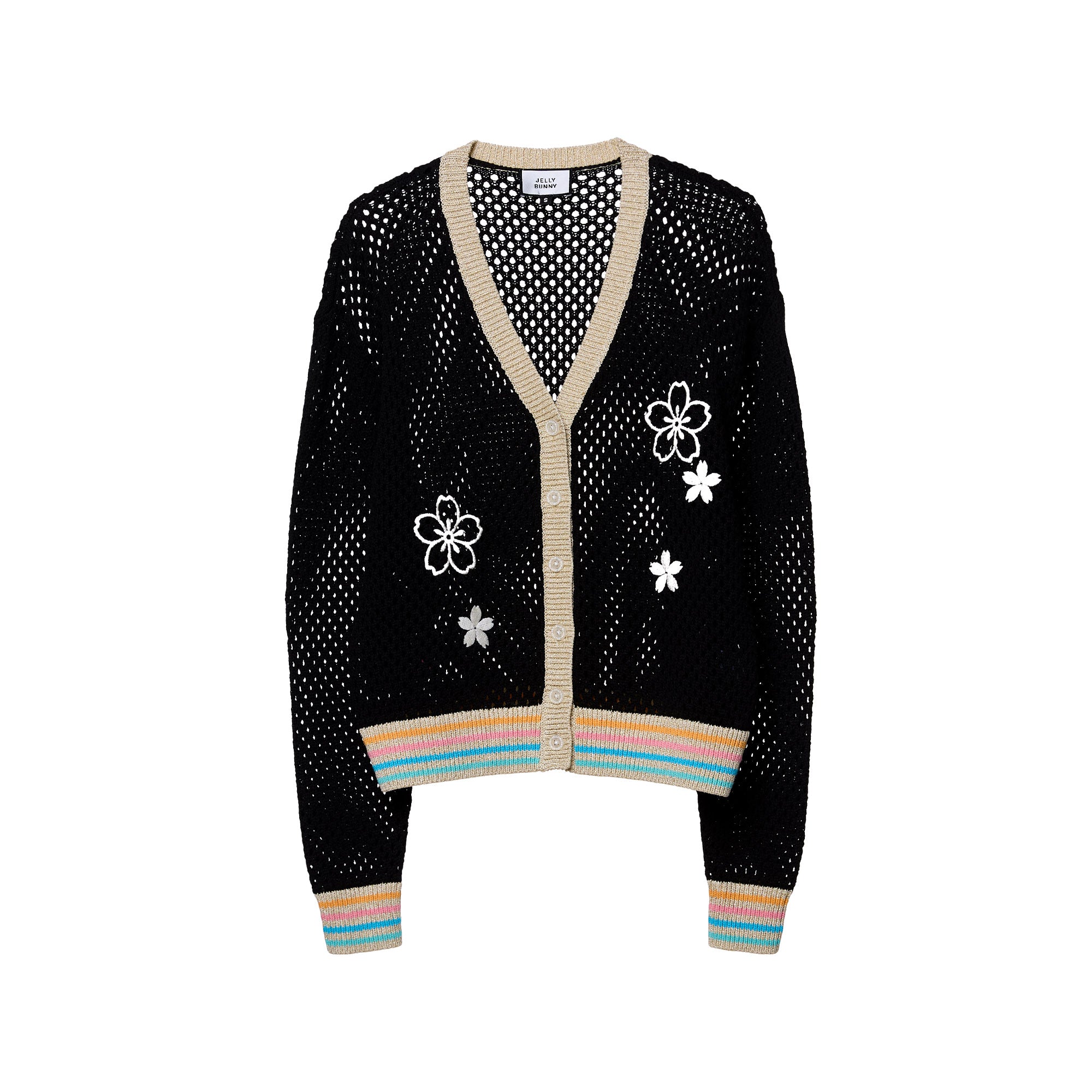 Crochet Sakura Long Sleeve Cardigan Black