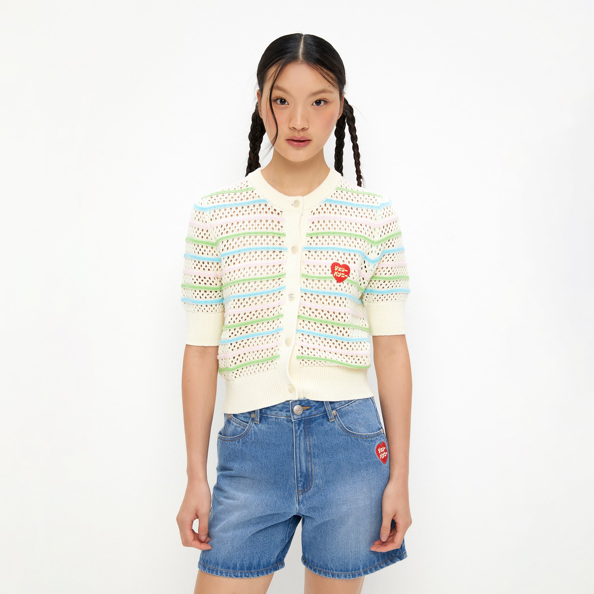 เสื้อโครเช่ต์แขนสั้นปักลาย Multi Color