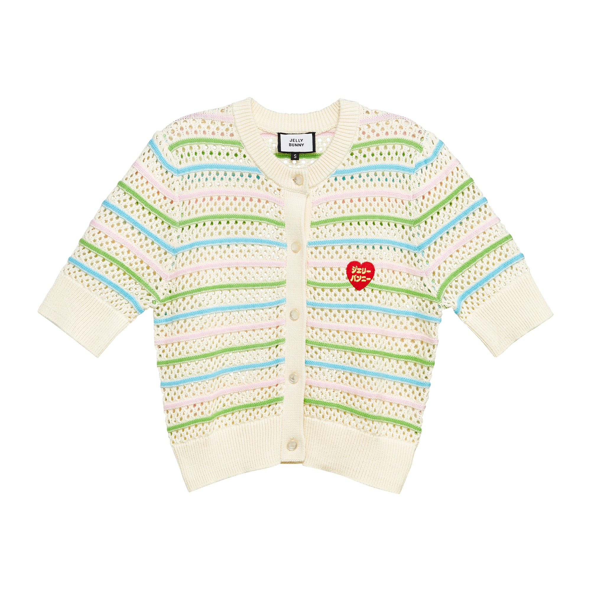 Crochet Heart Embroidery Short Sleeve Top Multi Color