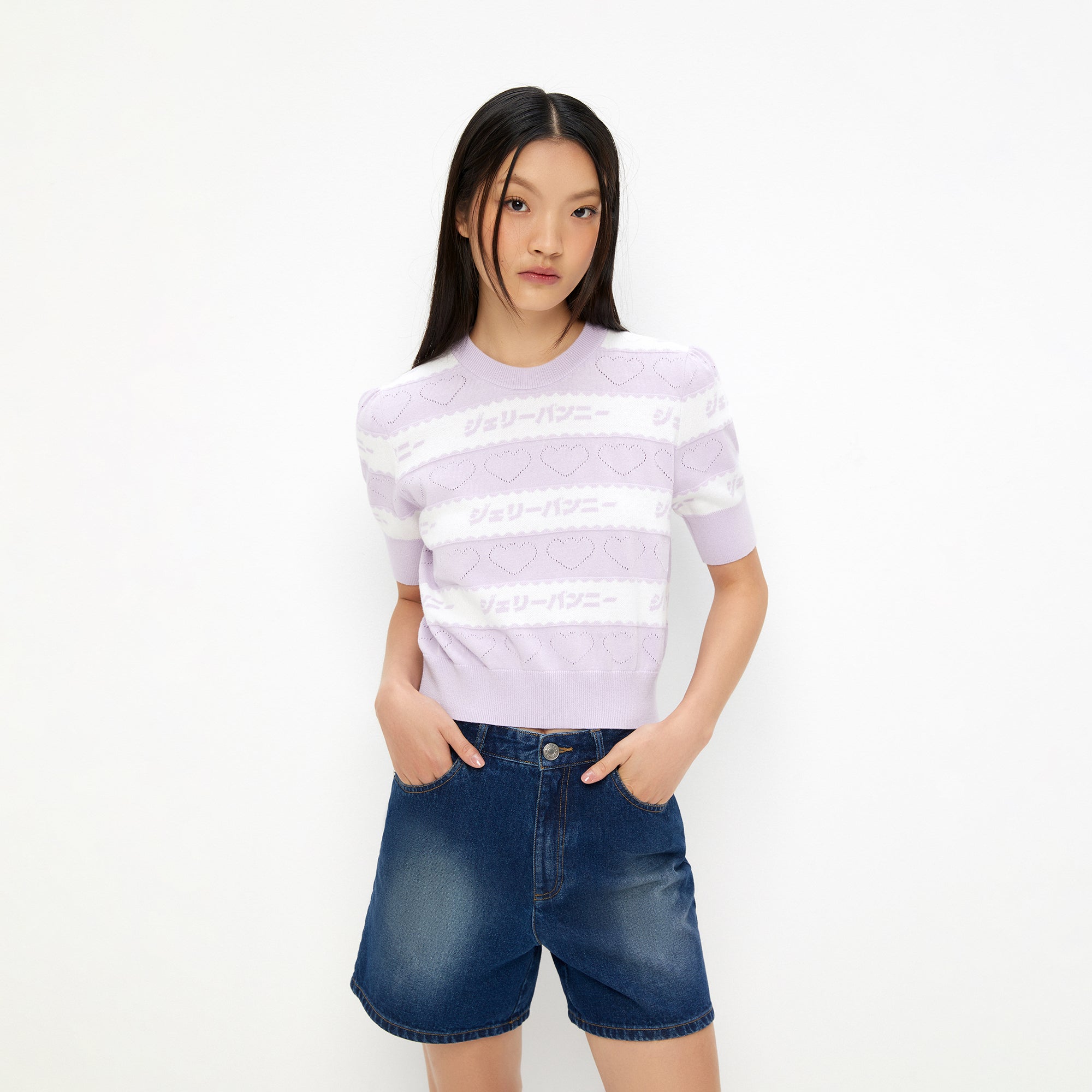 เสื้อโครเช่ต์แขนสั้นลายทาง Multi Color