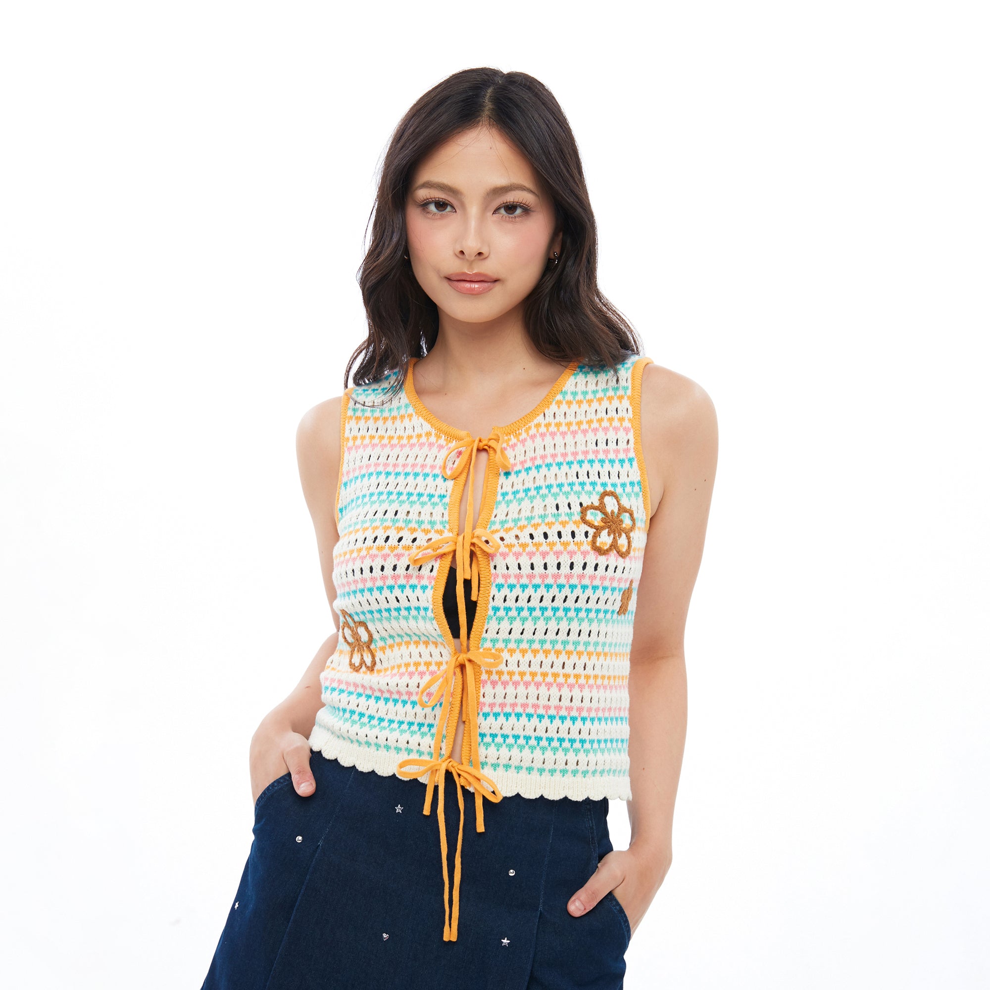 Rainbow Sakura Crochet Top Multi Color