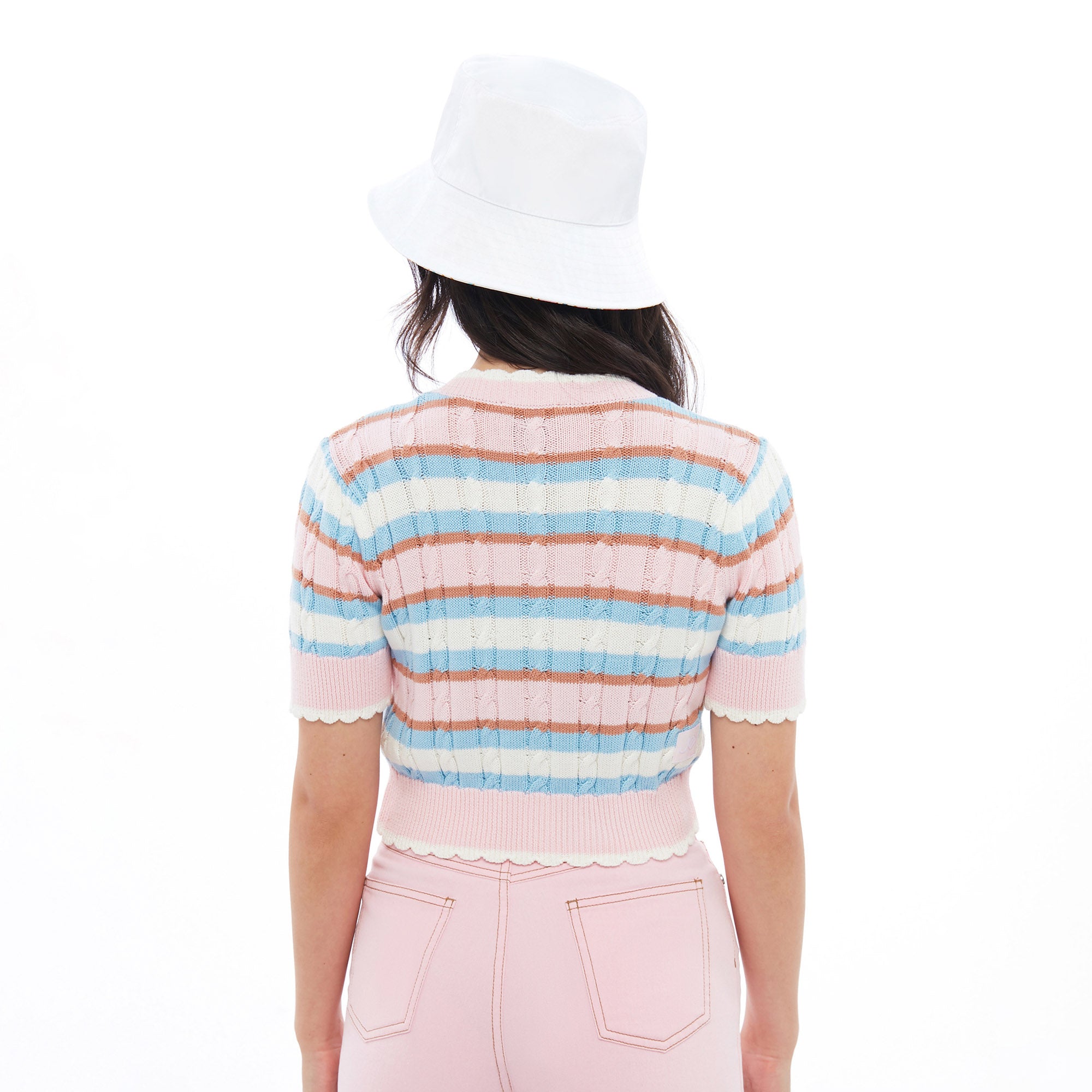Stripe Sakura Cable Knitted Top Multi Color