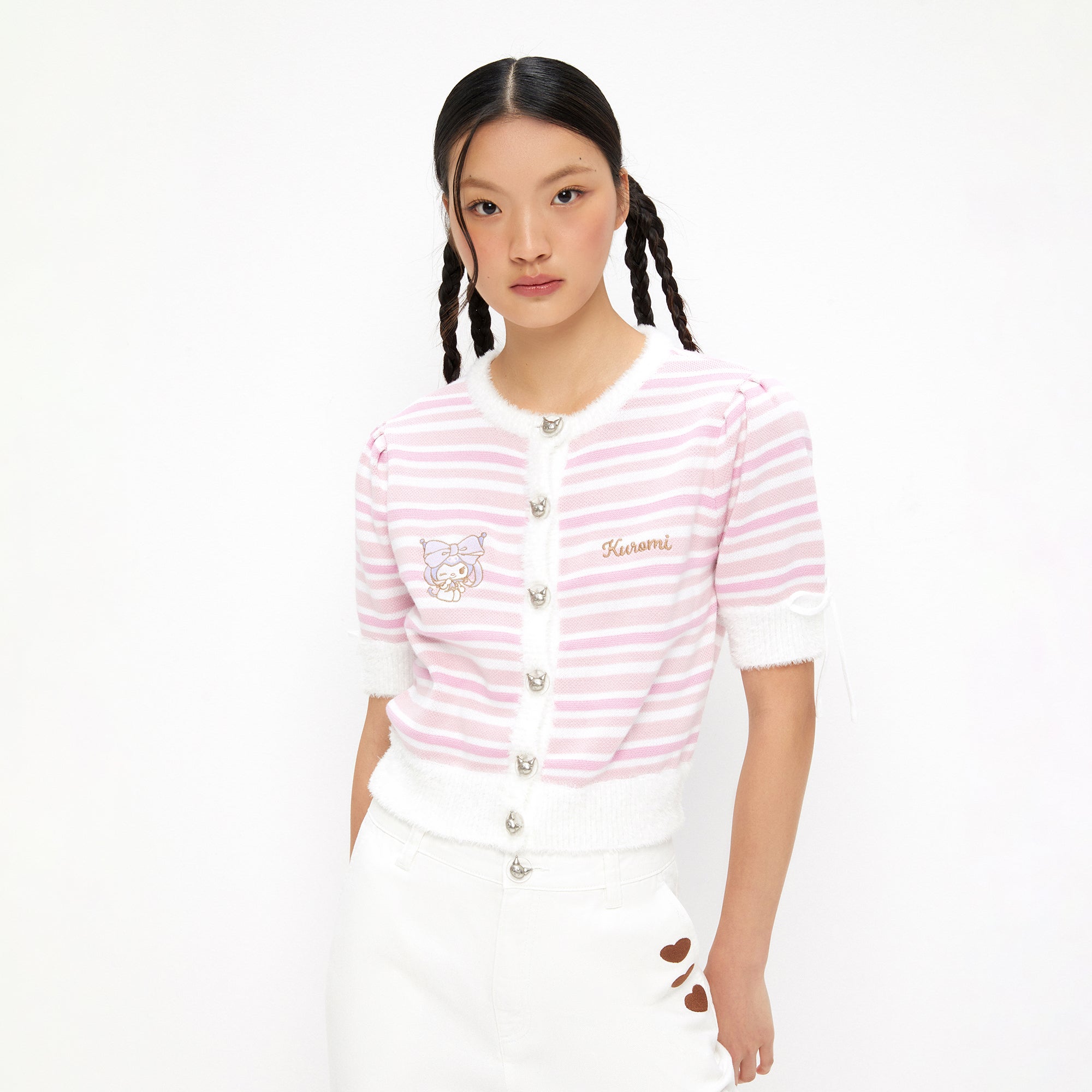 เสื้อแขนสั้้นลายทางปักลายการ์ตูน Kuromi  Multi Color