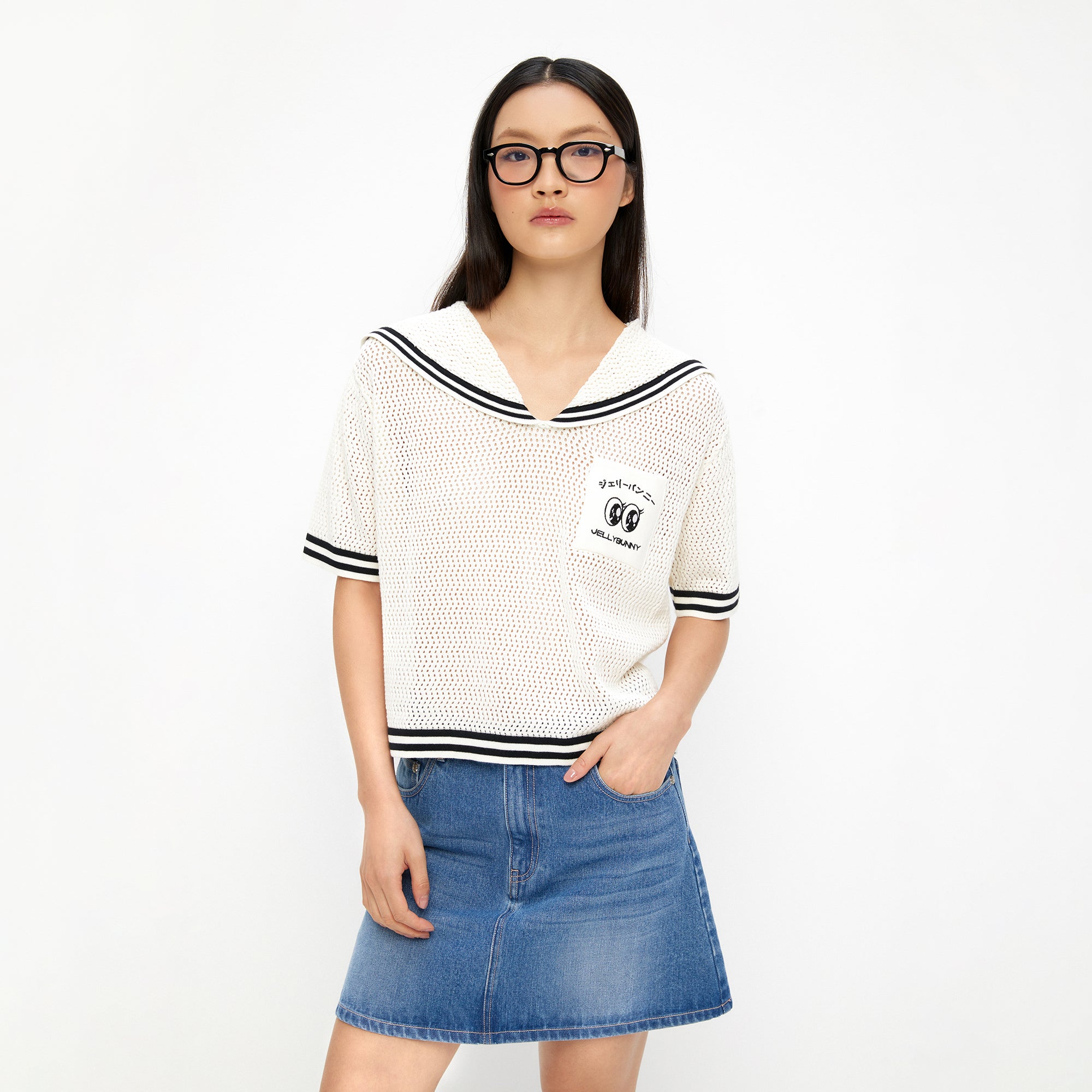 เสื้อโครเช่ต์ปกคอกะลาสี Cream