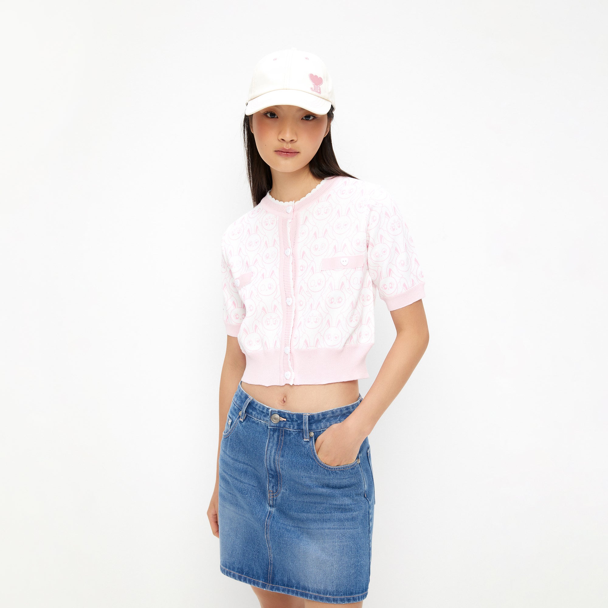 เสื้อนิตแขนสั้นลายกระต่าย Jerme Pink