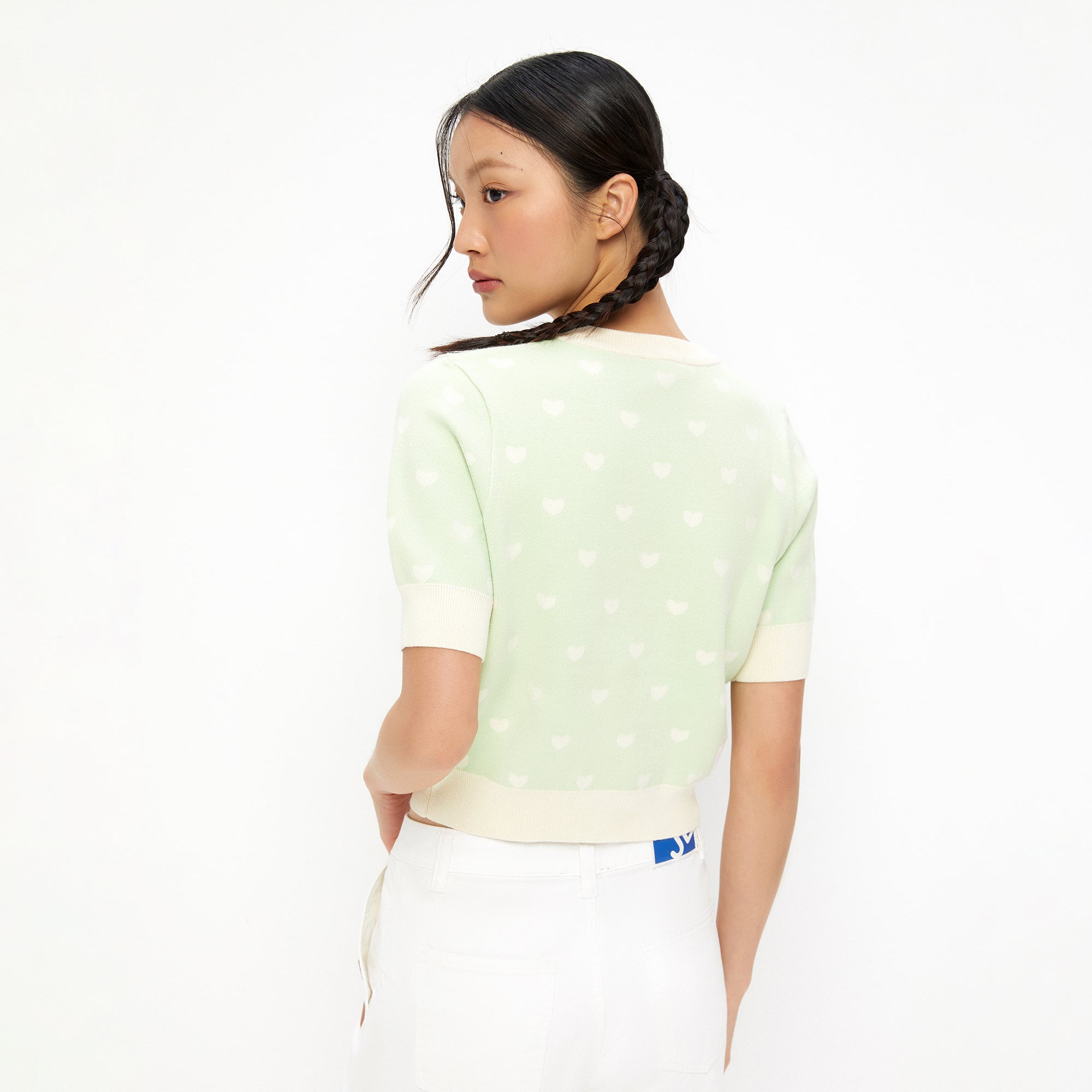 เสื้อถักแขนสั้นปักลายการ์ตูน Kuromi Green